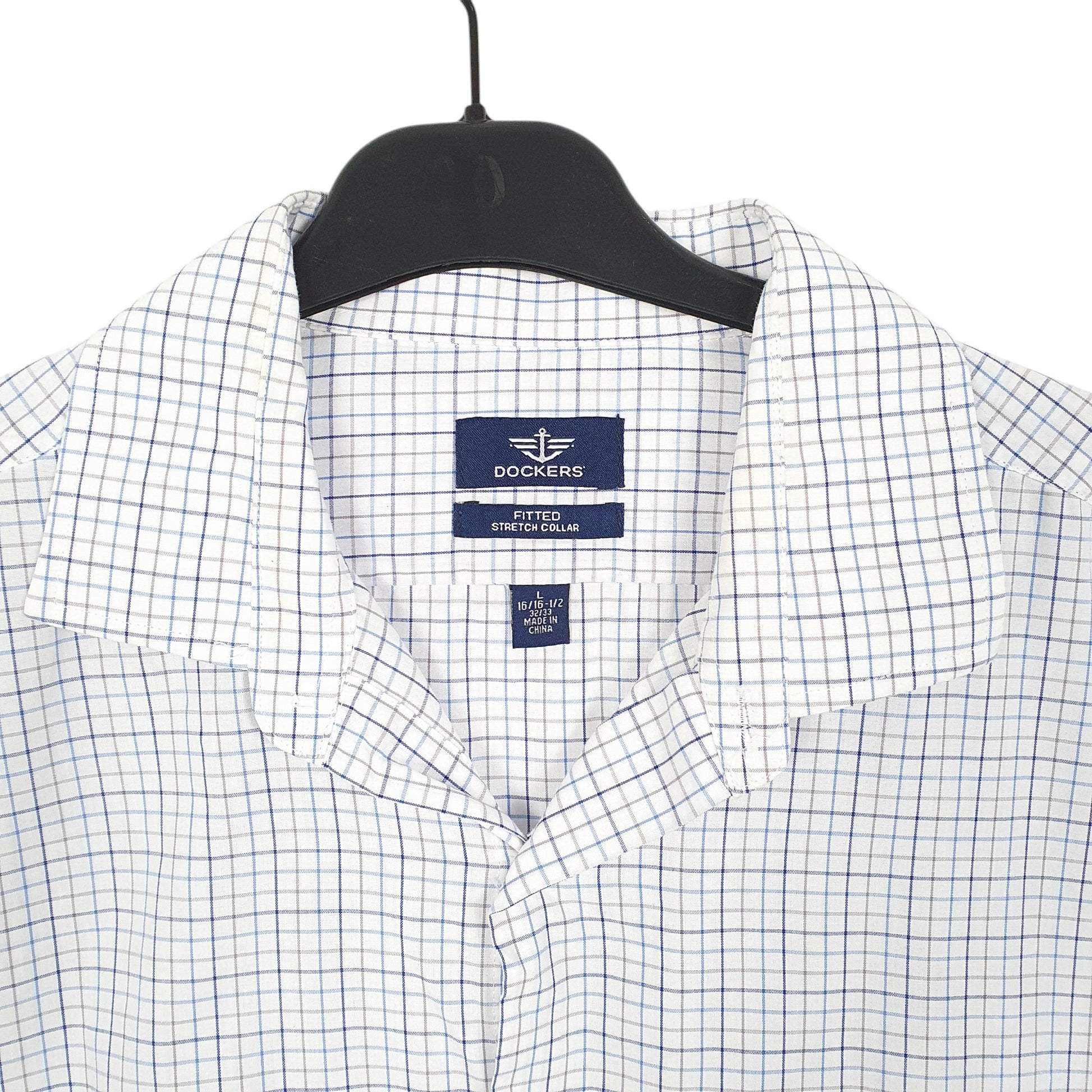 Mens White Dockers Stretch Fitted Long Sleeve Shirt