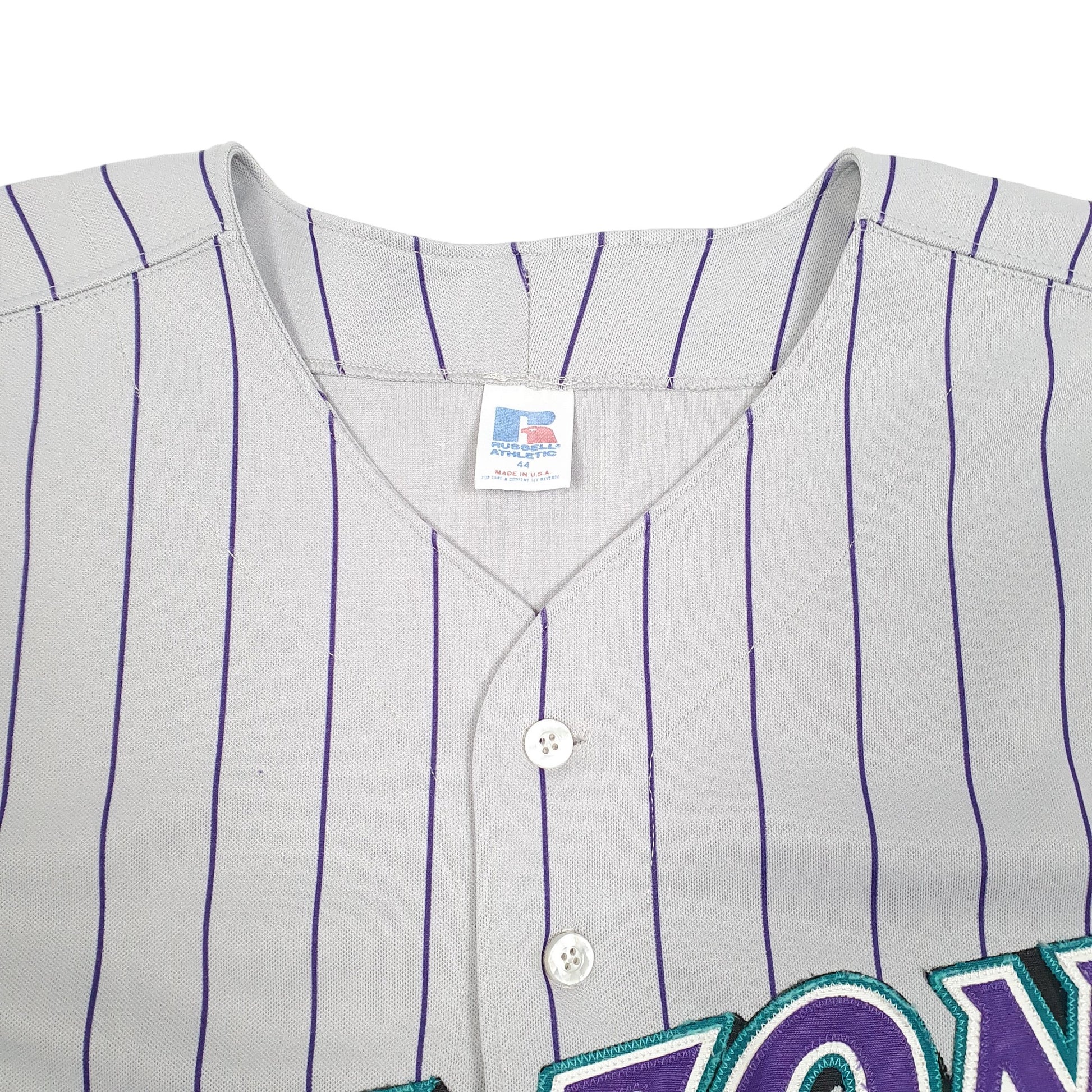 Mens Grey Russell Athletic MLB Baseball Jersey Arizona Diamondbacks Made In USA Vintage Short Sleeve T Shirt