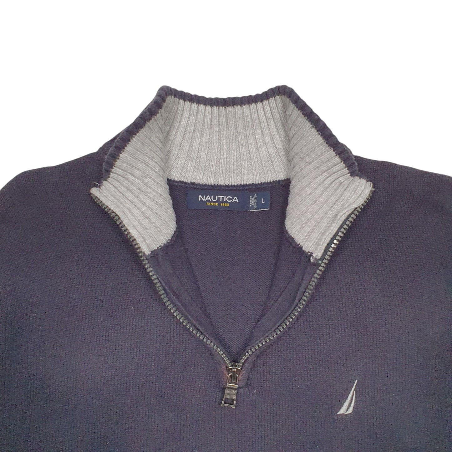 Mens Grey Nautica Knit Quarter Zip Jumper