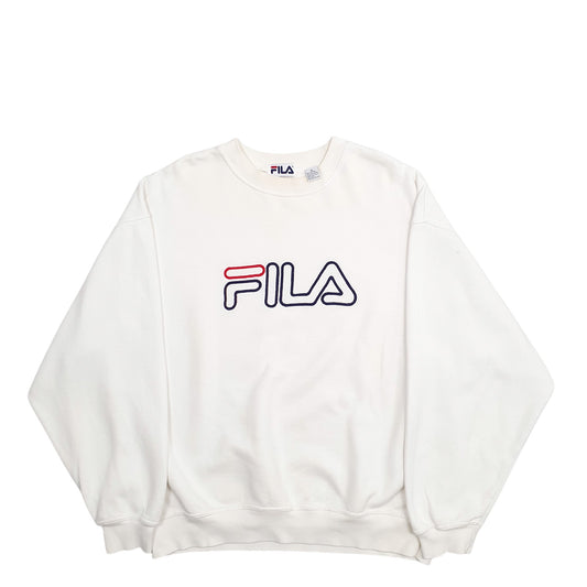 Mens White Fila Spellout Crewneck Jumper