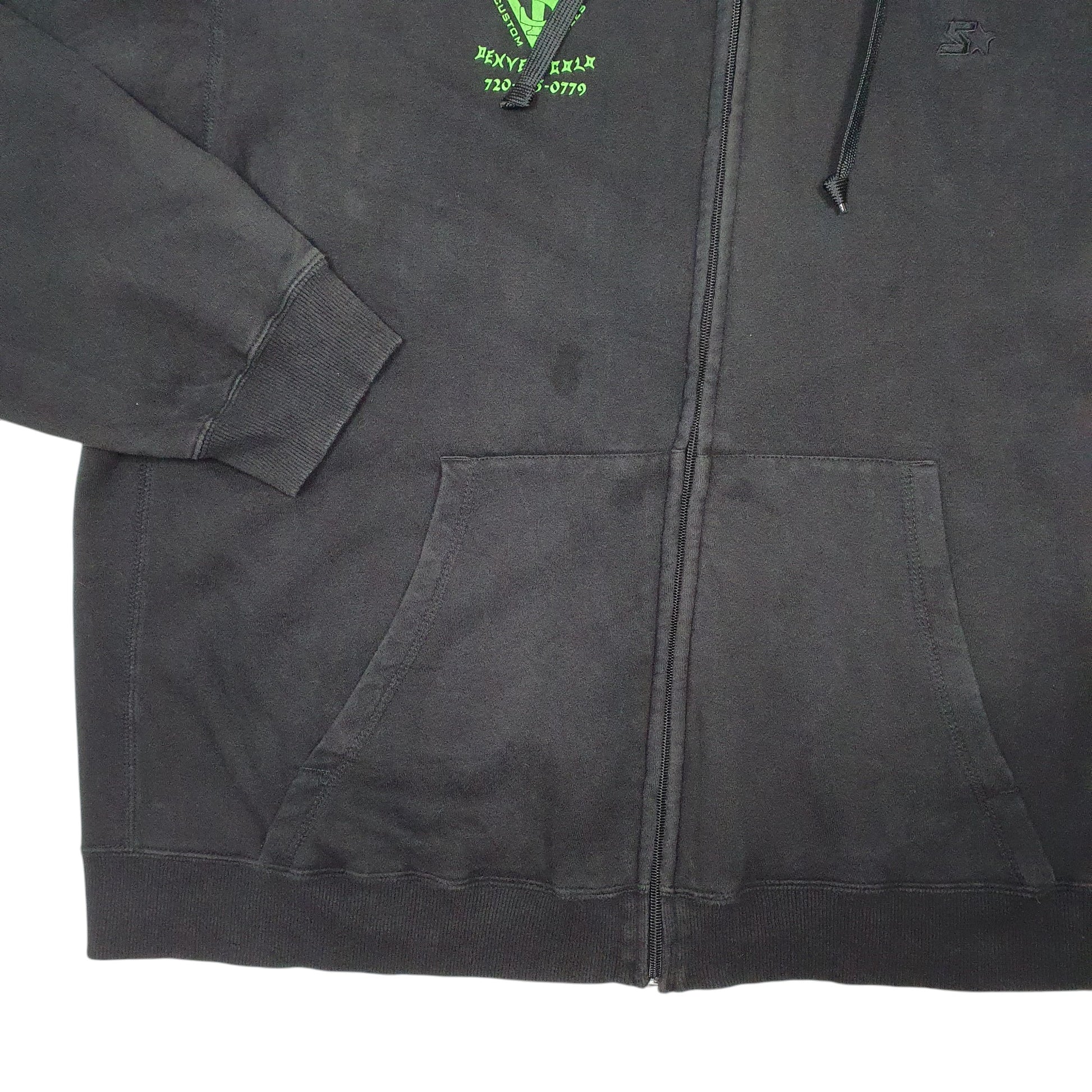 Mens Black Starter Hoodie Scooter Trash Custom Cycles Denver USA Biker Full Zip Jumper