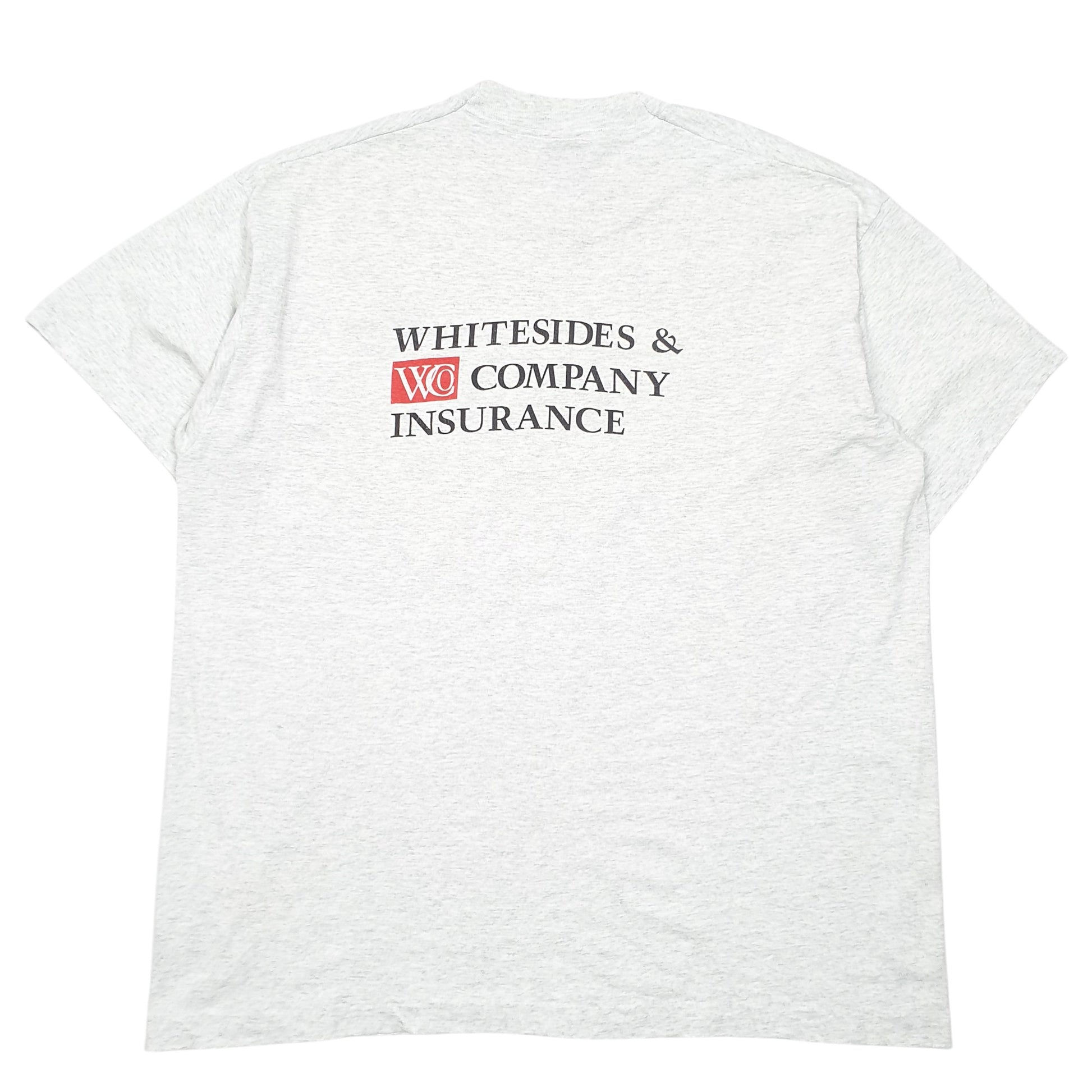 Mens Grey Fruit Of The Loom Single Stitch Vintage 90s Made In USA WC Insurance Short Sleeve T Shirt