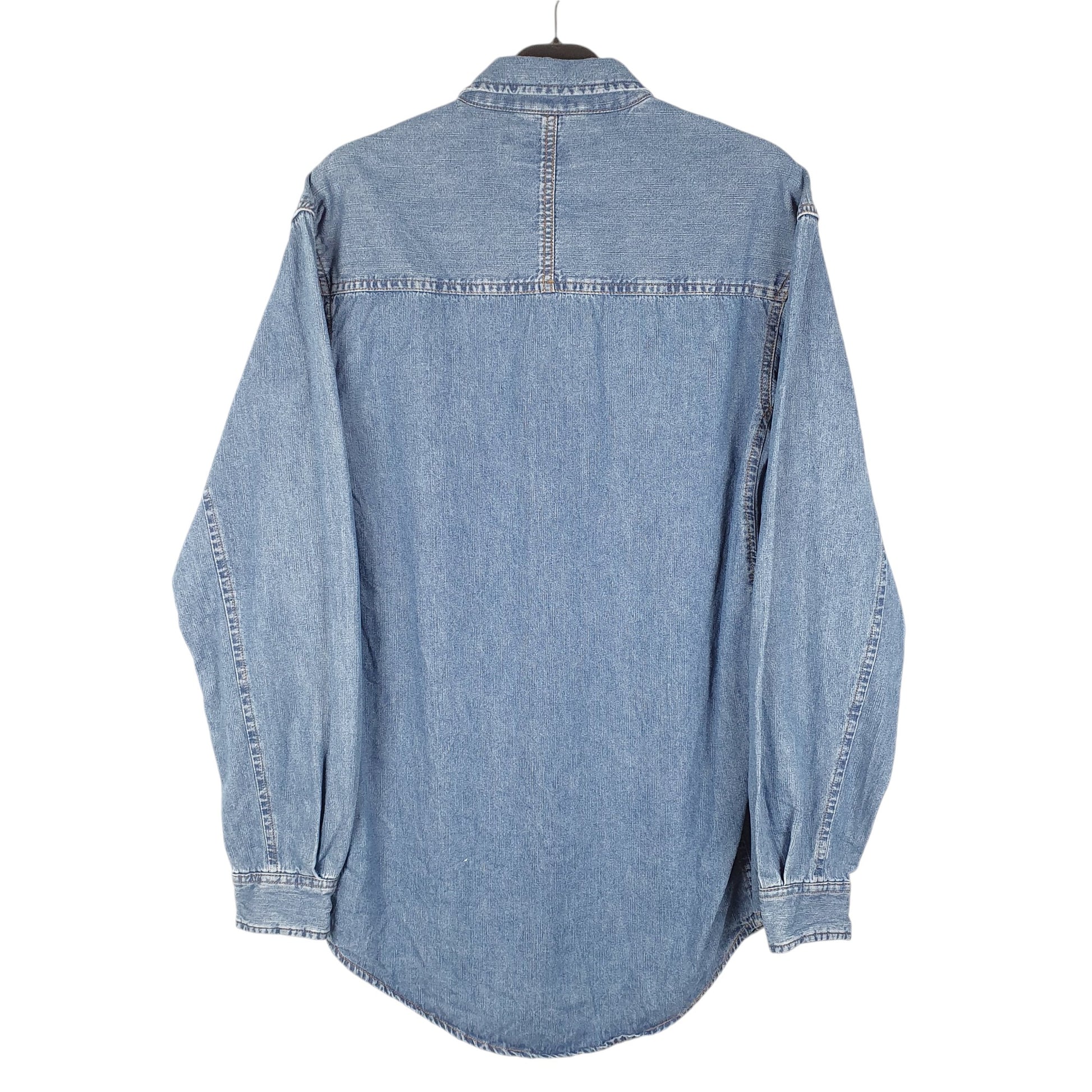 Mens Blue Wrangler Denim Jeans Riggs Workwear Chambray Long Sleeve Shirt