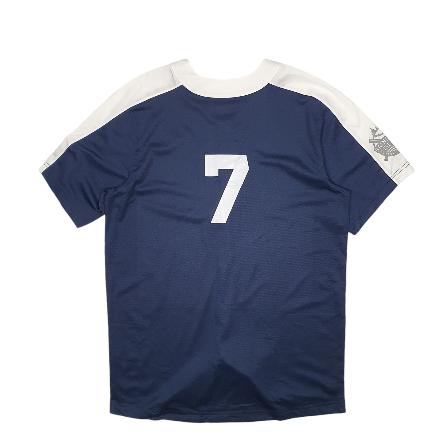 Mens Navy Nike Team Baseball Jersey Meadowmeer Mariners Little League USA Short Sleeve T Shirt