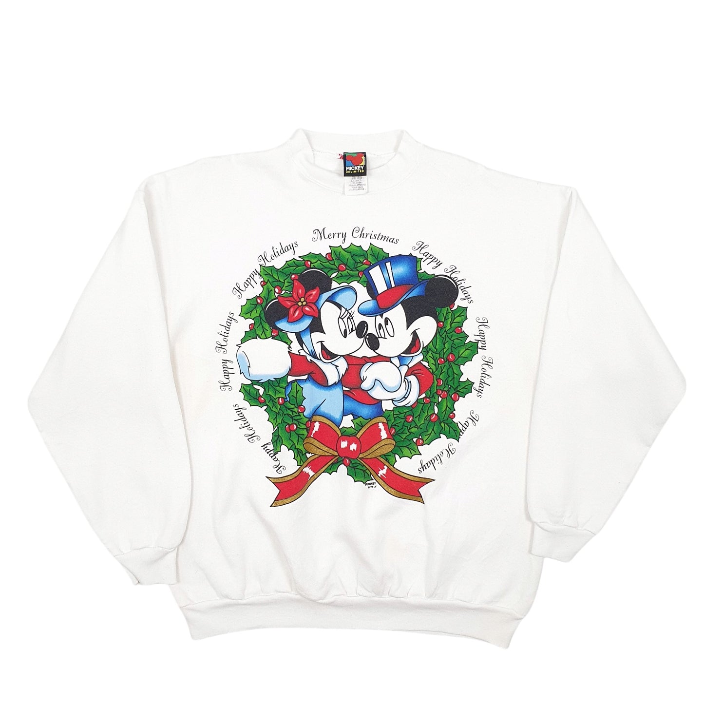 Mens White Disney Vintage Christmas Crewneck Jumper