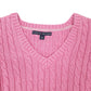Mens Pink Tommy Hilfiger Cable Knitwear V Neck Jumper