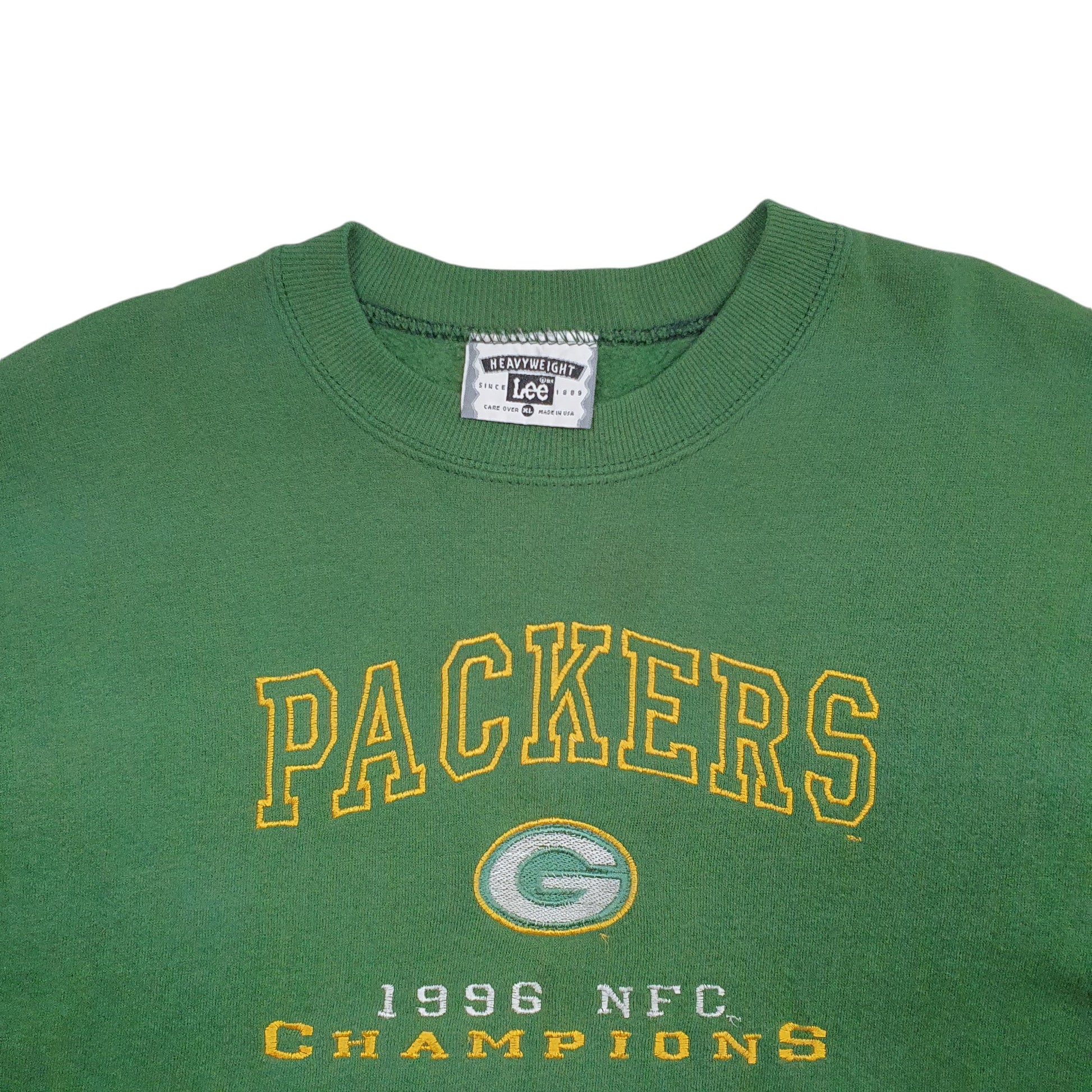 Mens Green Lee Green Bay Packers NFL Vintage 90's Made In USA Crewneck Jumper