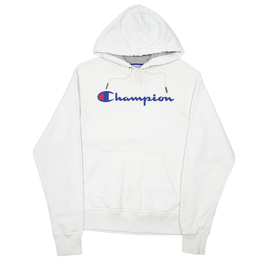 Mens White Champion Script Hoodie Jumper
