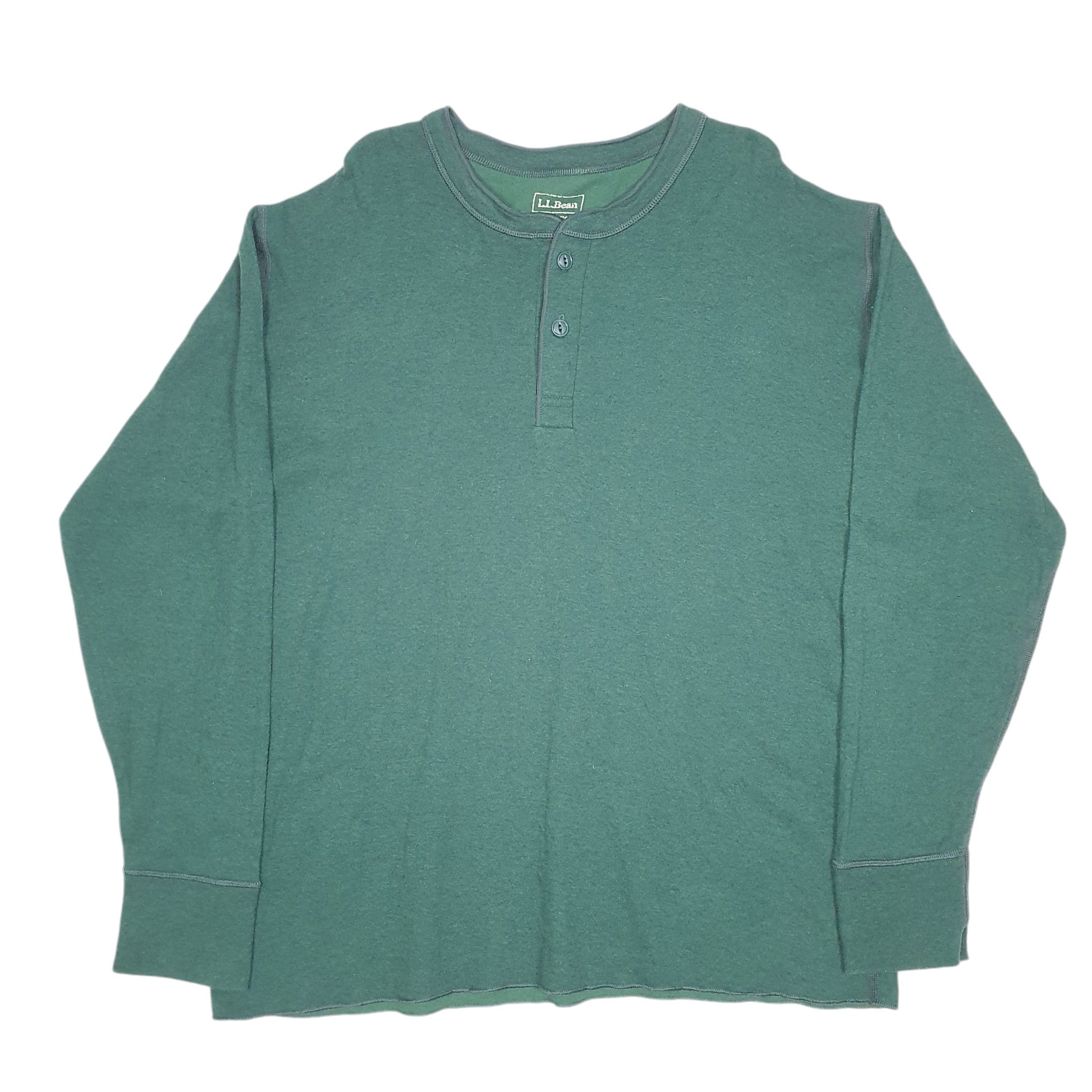 Mens Green L.L.Bean Thermal Henley Long Sleeve T Shirt