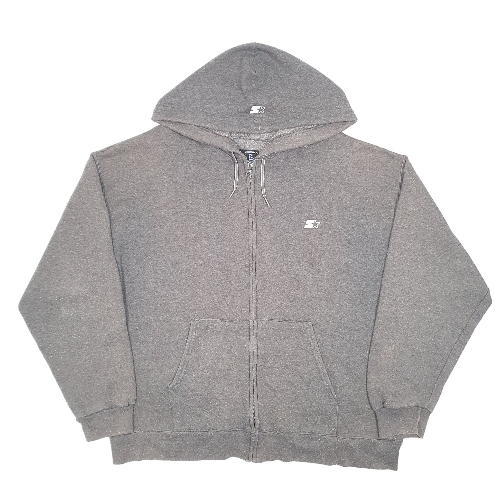 Mens Grey Starter Hoodie Pro 80 Heavyweight Full Zip Jumper