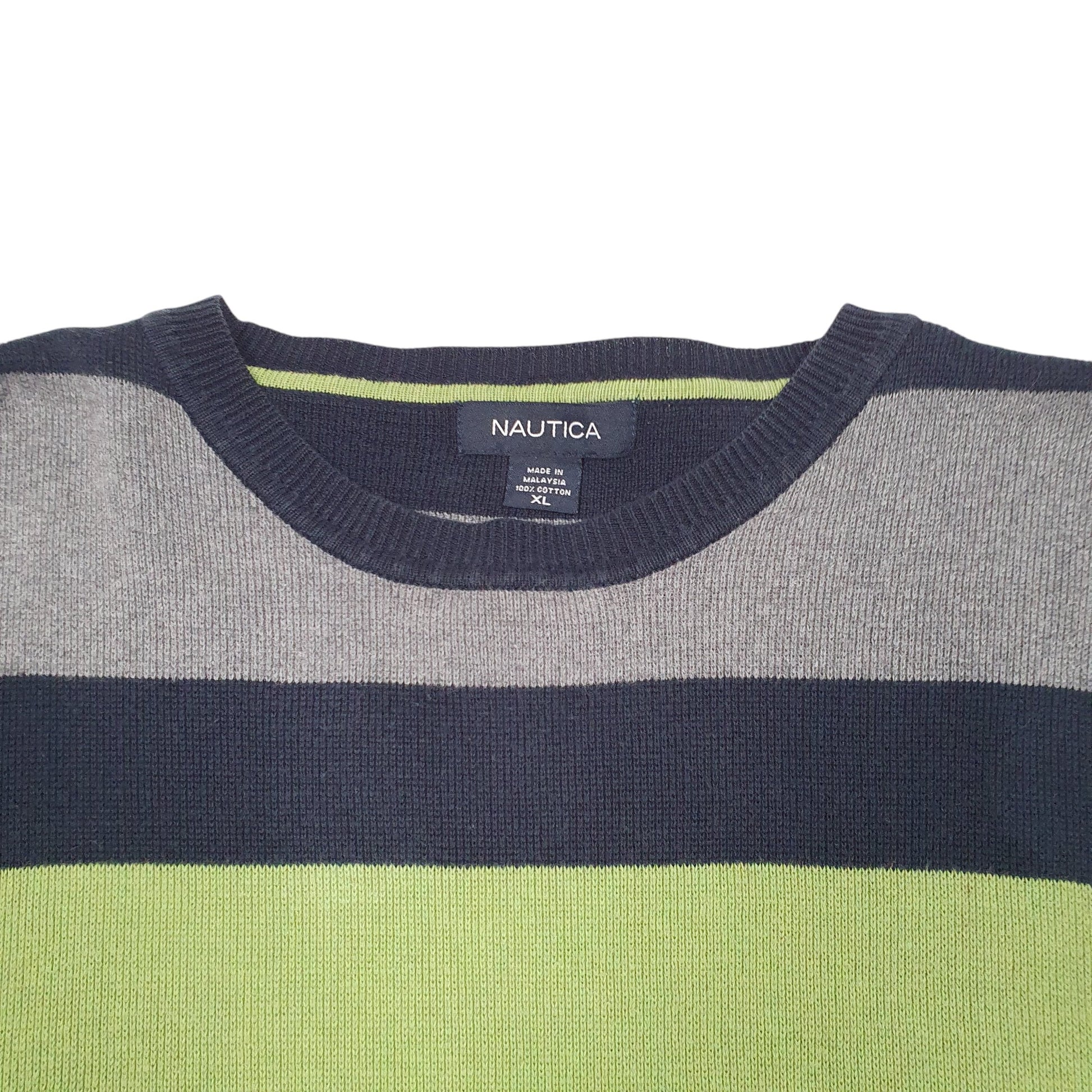 Mens Grey Nautica Knit Striped Crewneck Jumper