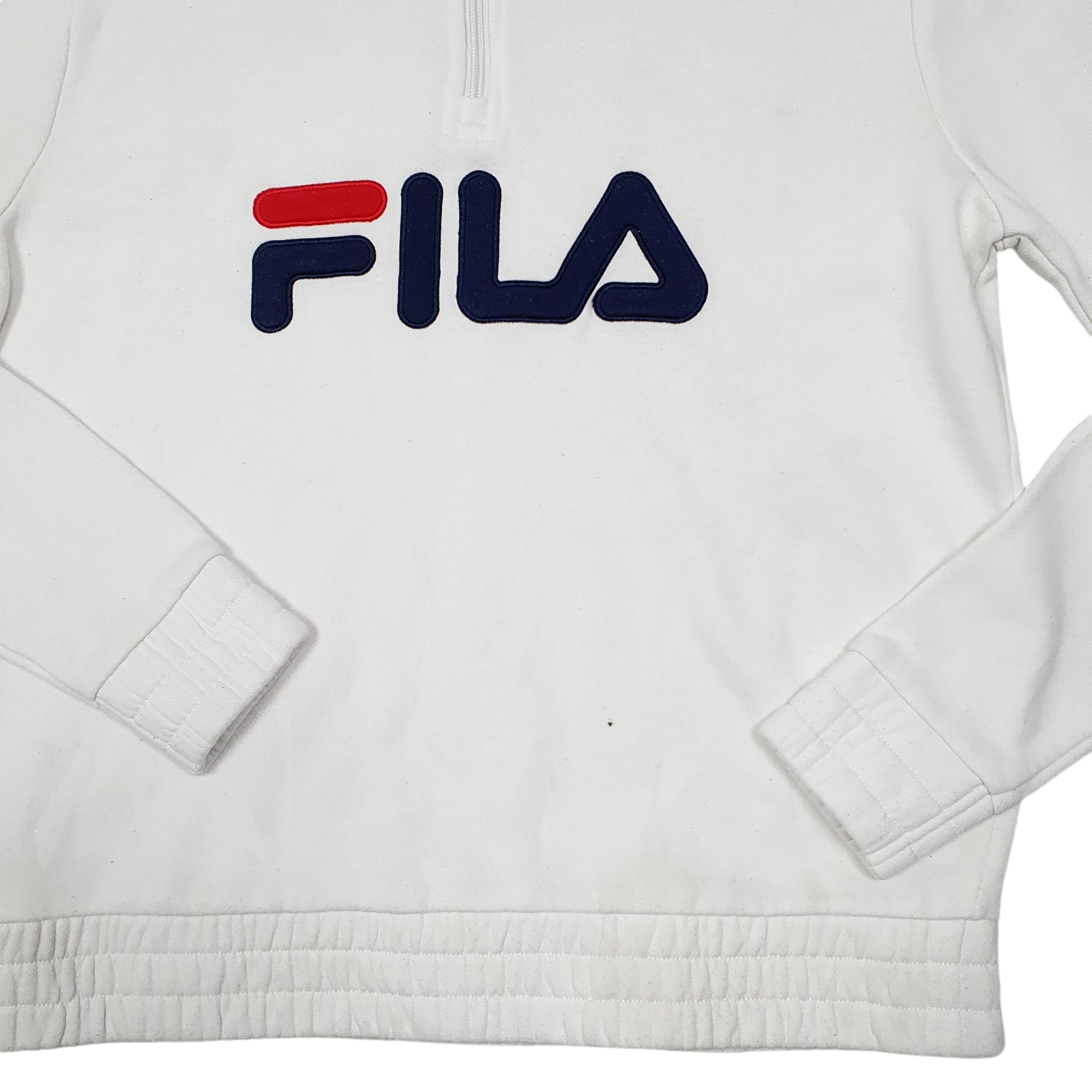 Womens White Fila Spellout Quarter Zip Jumper