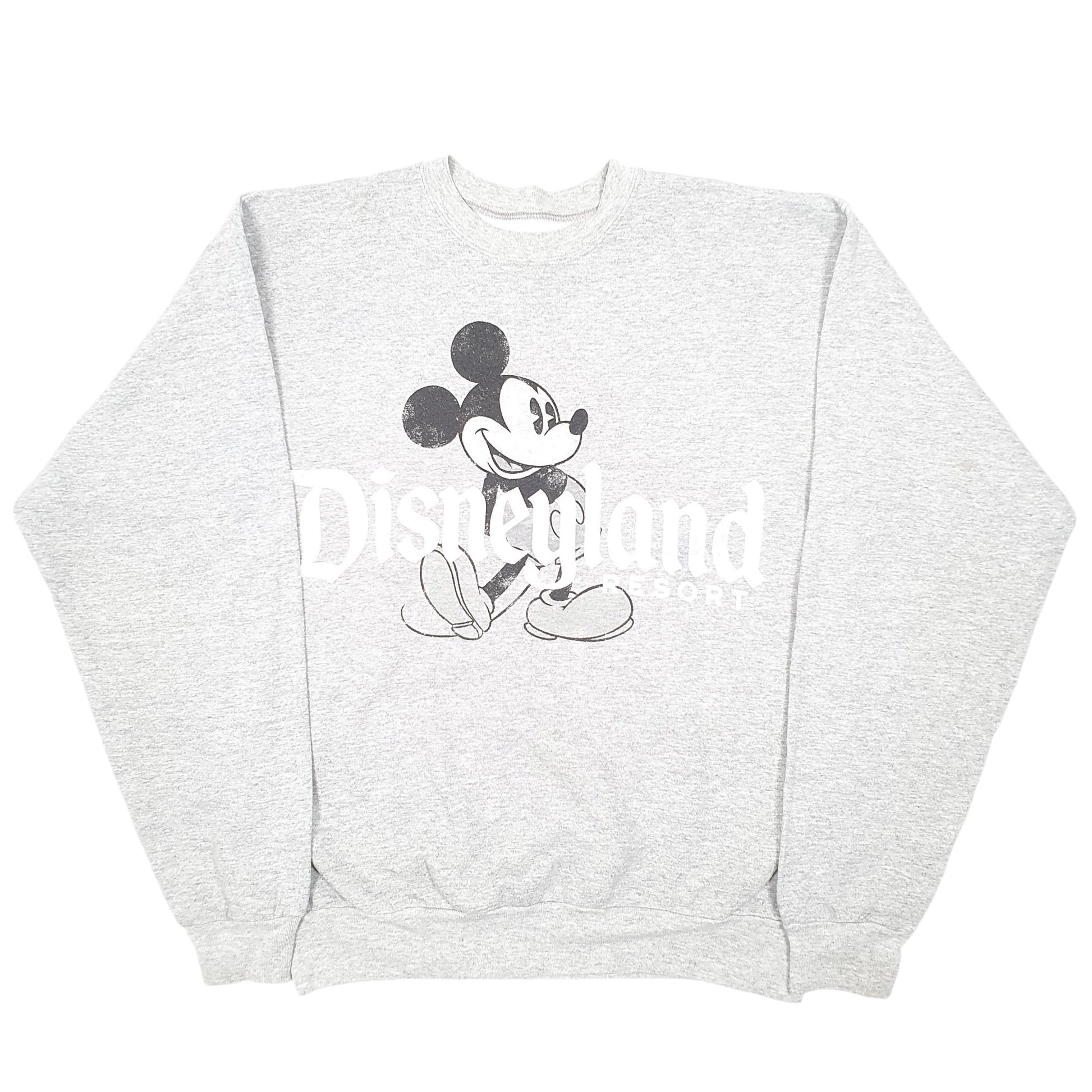 Mens Grey Hanes Disney Disneyland Mickey Mouse Spellout Crewneck Jumper