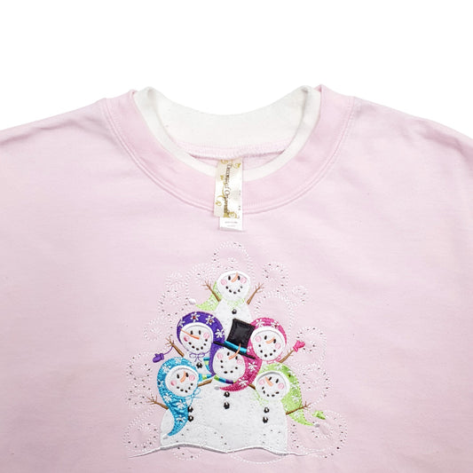 Womens Pink Decorated Originals Snowmen Crewneck Jumper