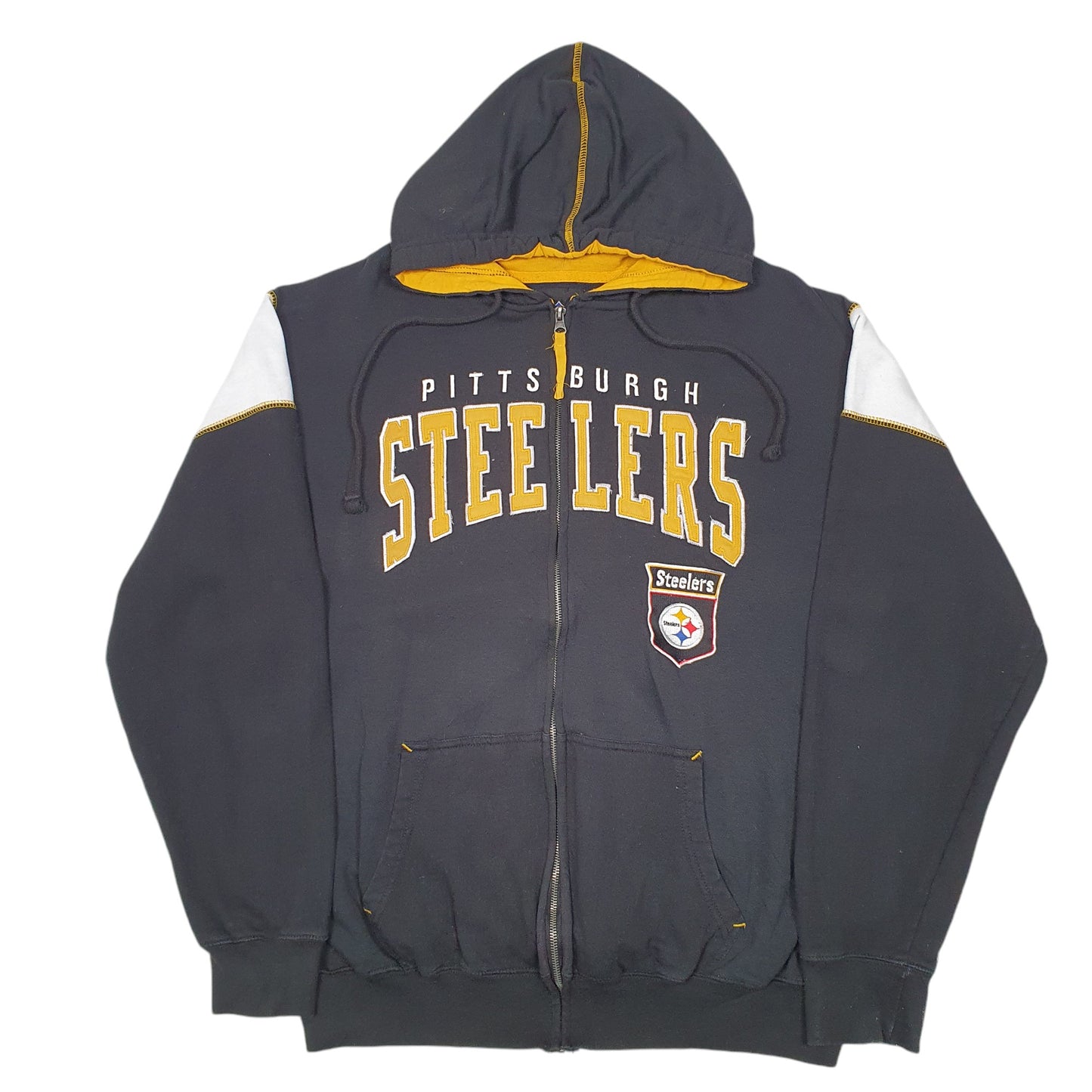 Mens Black NFL Hoodie Pittsburgh Steelers Spellout American Football Full Zip Jumper