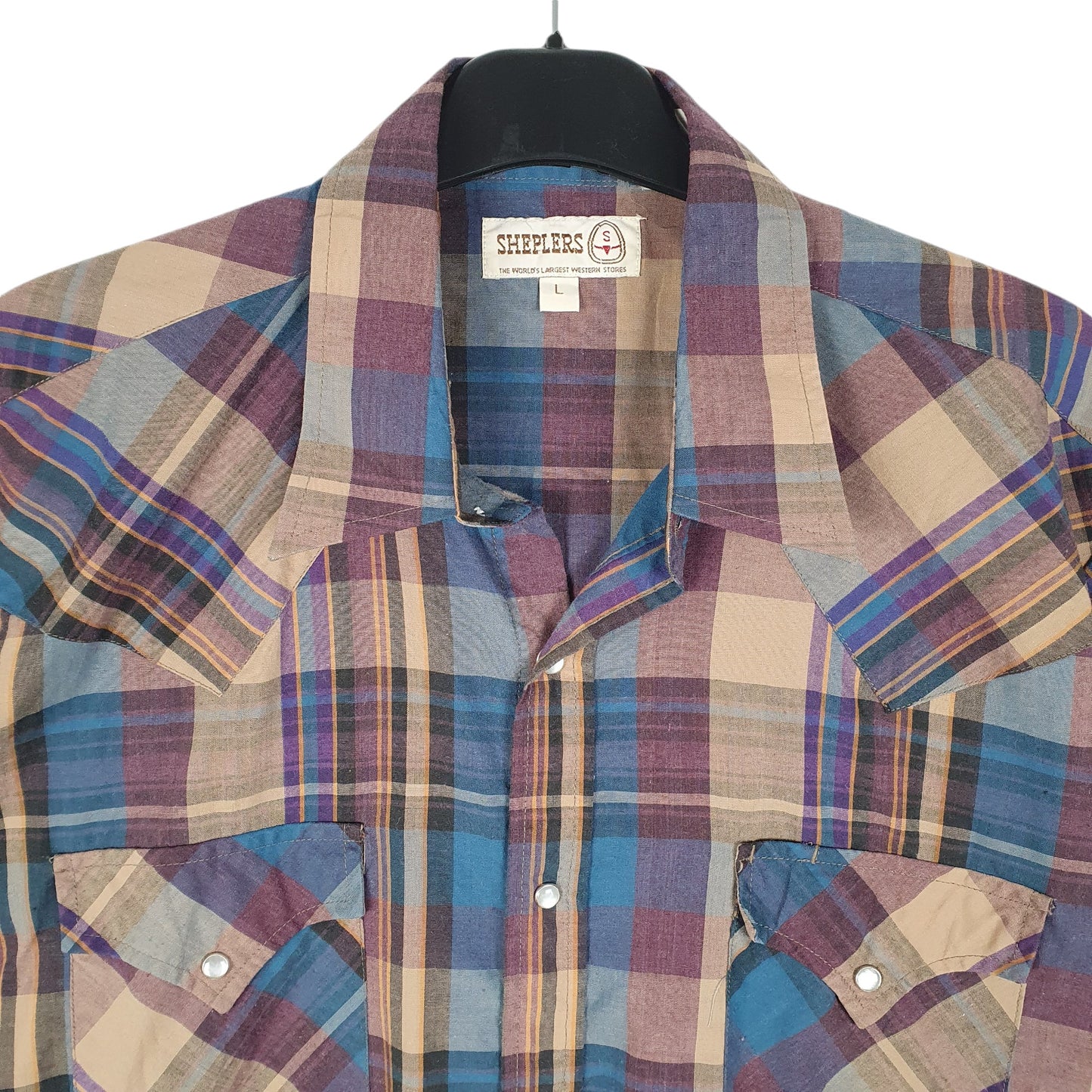 Mens Beige Sheplers Western Vintage Pearl Snap Cowboy Short Sleeve Shirt