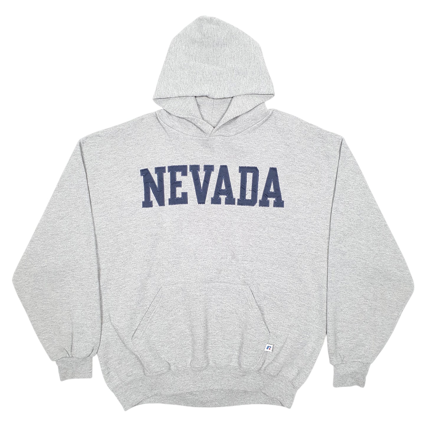 Mens Grey Russel Athletic Nevada Spellout Hooded Sweatshirt Hoodie Jumper