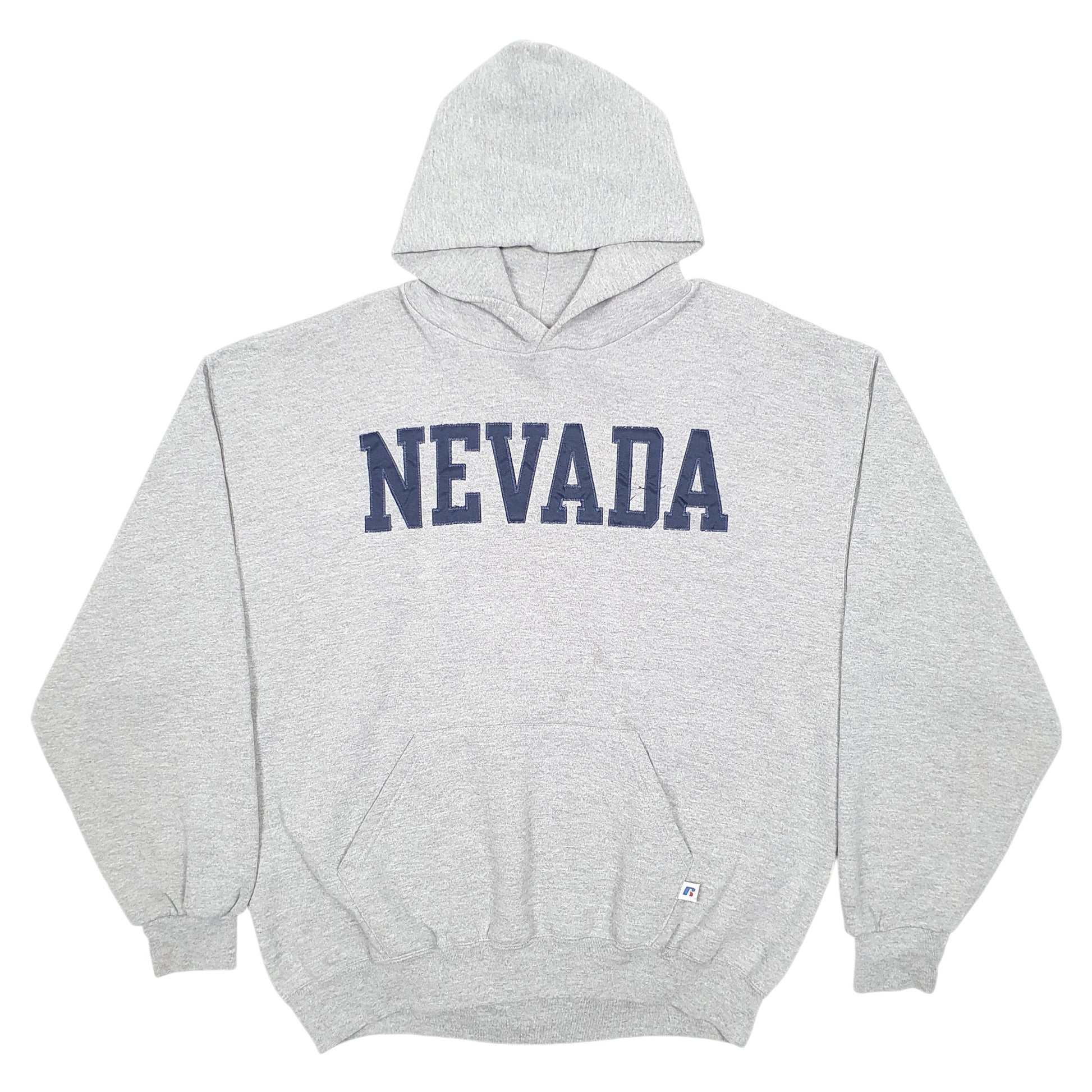 Mens Grey Russel Athletic Nevada Spellout Hooded Sweatshirt Hoodie Jumper