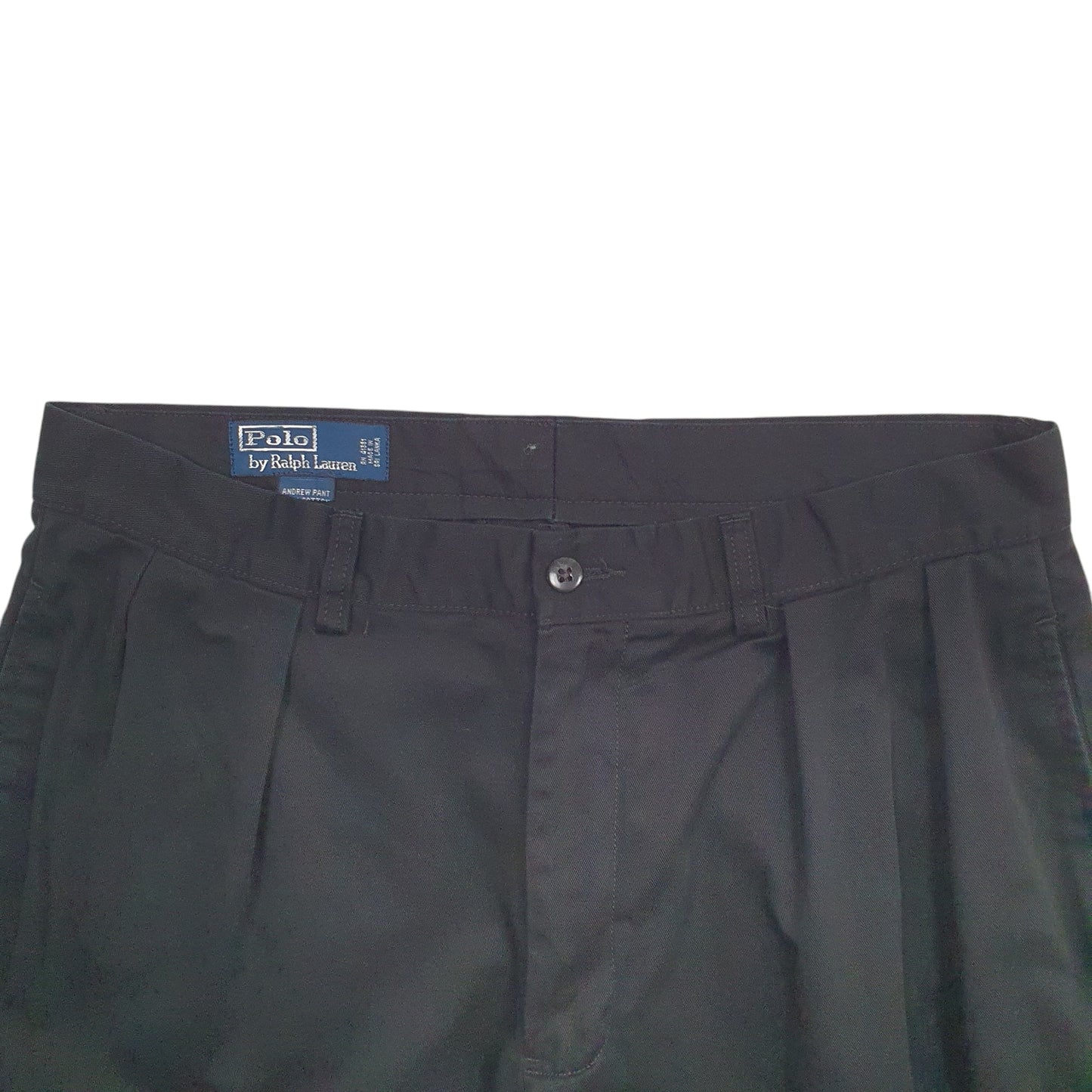 Mens Black Polo Ralph Lauren Double Pleated Andrew Pant Vintage 2000's Chino Trousers