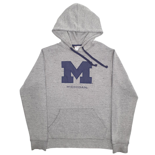 Mens Grey Champion Michigan Spellout Hoodie Jumper