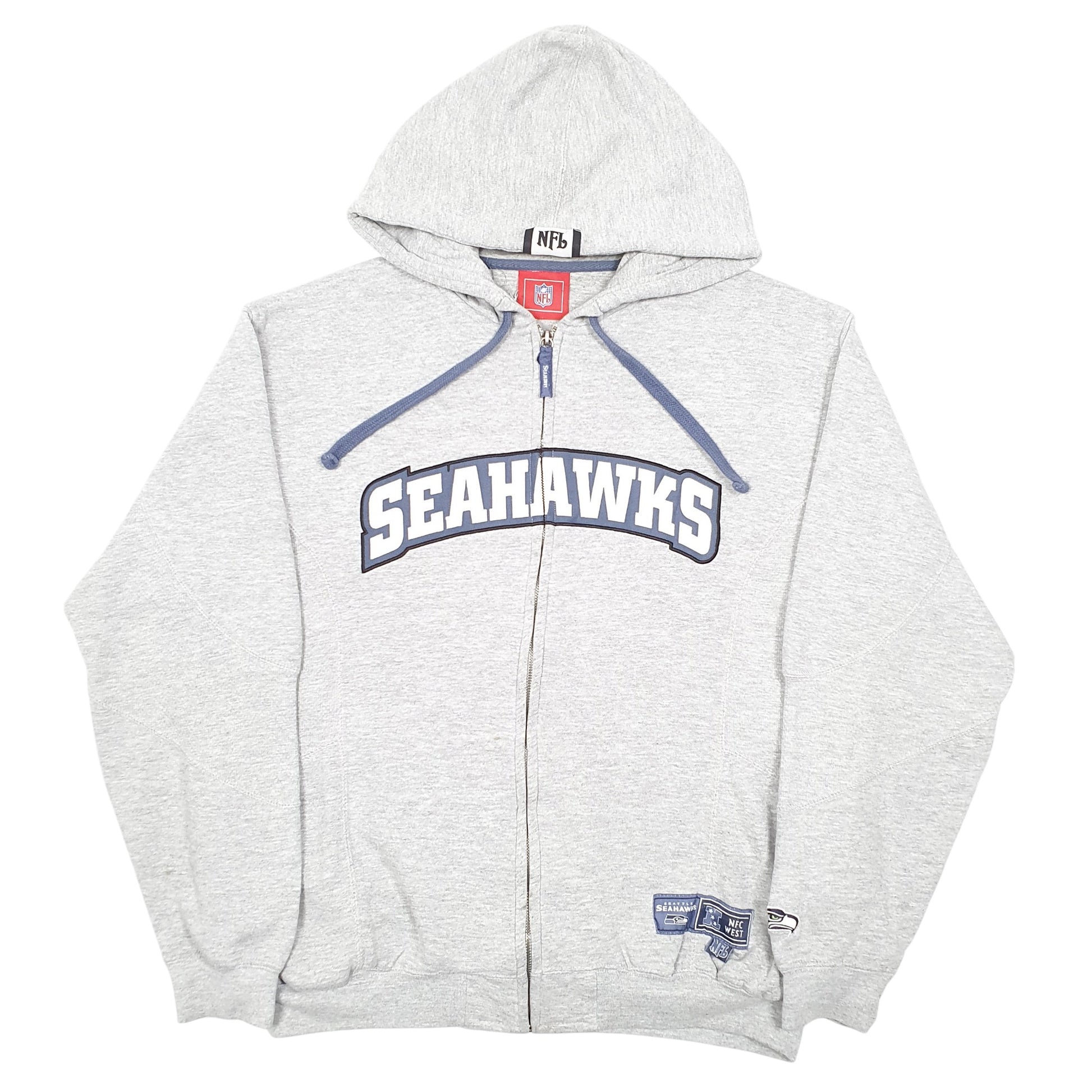 Mens Grey NFL Hoodie Seattle Seahawks Football USA Spellout Full Zip Jumper