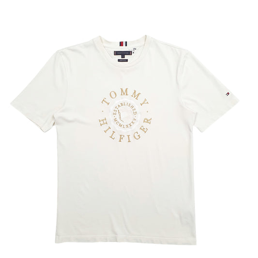 Mens Cream Tommy Hilfiger Spellout Short Sleeve T Shirt