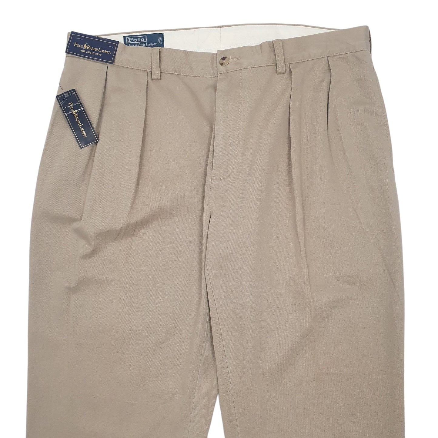 Mens Beige Polo Ralph Lauren Double Pleated Ethan Pants Chino Trousers