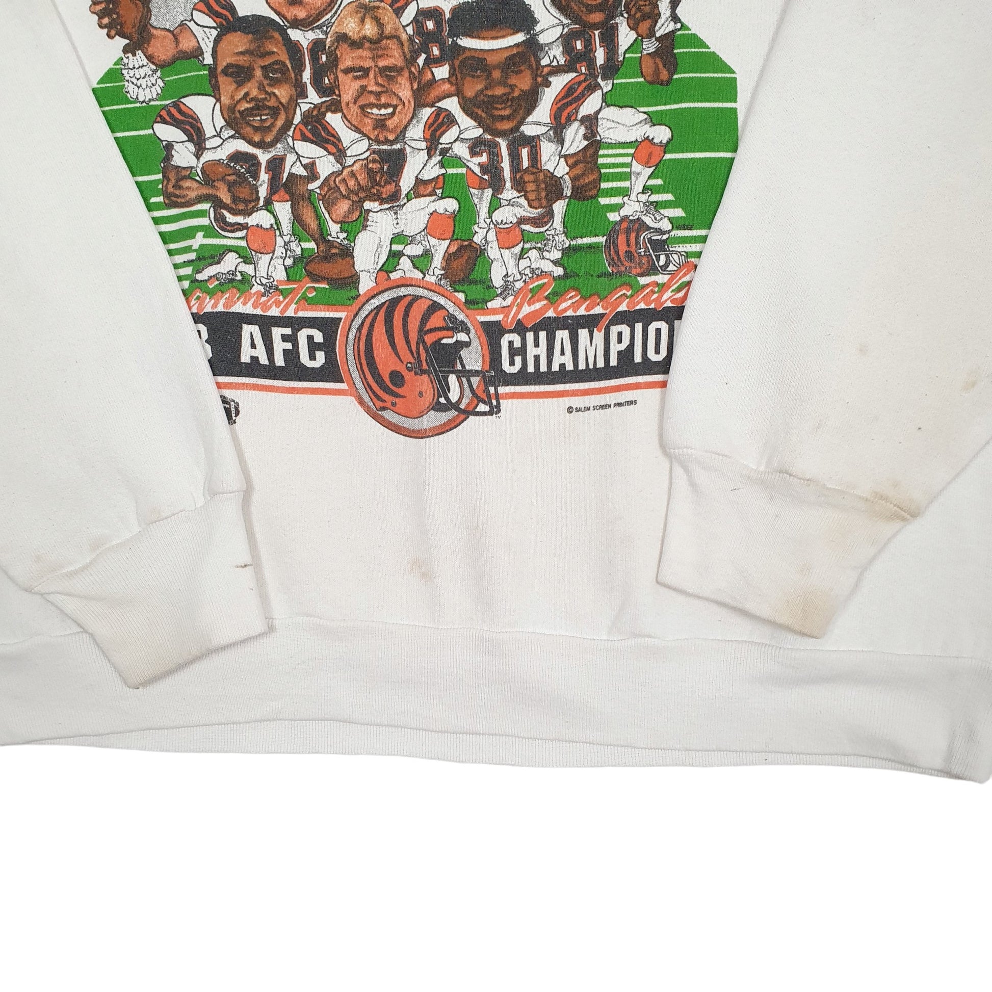 Mens White Fruit of the Loom Vintage 1988 80s Superbowl Cincinnati Bengals Crewneck Jumper