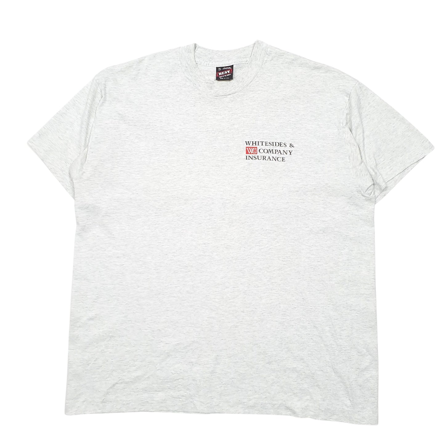 Mens Grey Fruit Of The Loom Single Stitch Vintage 90s Made In USA WC Insurance Short Sleeve T Shirt