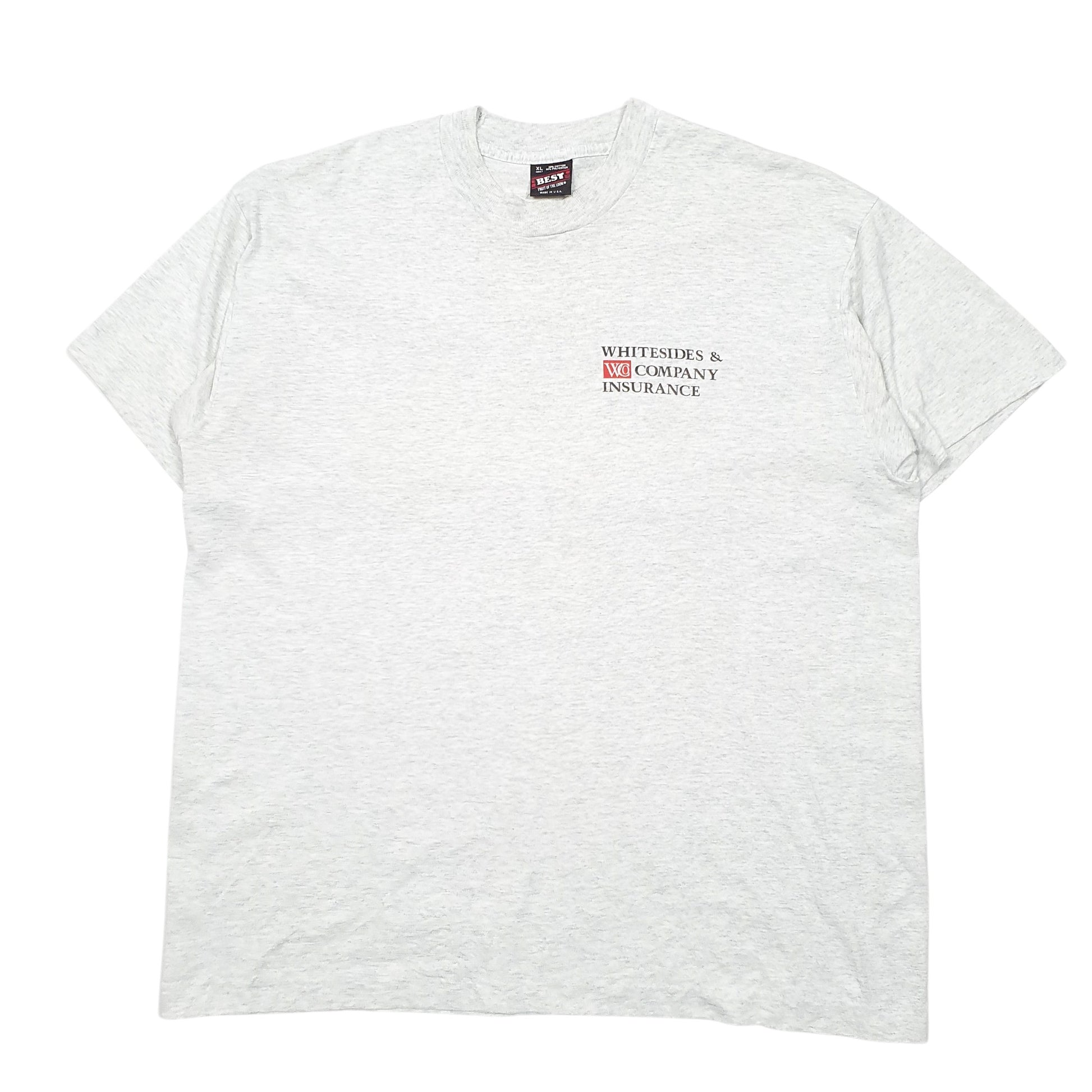 Mens Grey Fruit Of The Loom Single Stitch Vintage 90s Made In USA WC Insurance Short Sleeve T Shirt