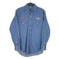 Mens Blue Wrangler Denim Jeans Western Pearl Snap Cowboy Southern Energy USA Long Sleeve Shirt
