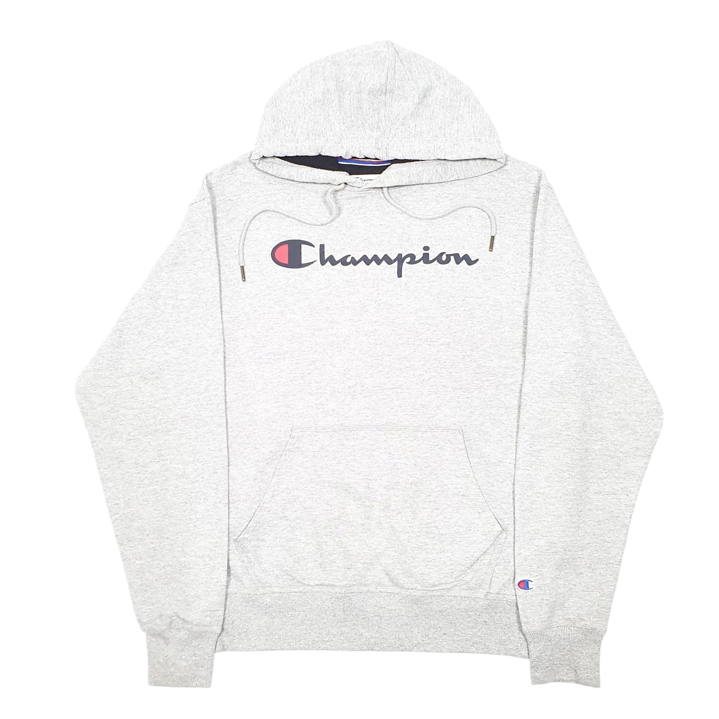 Mens Grey Champion Script Hoodie Jumper