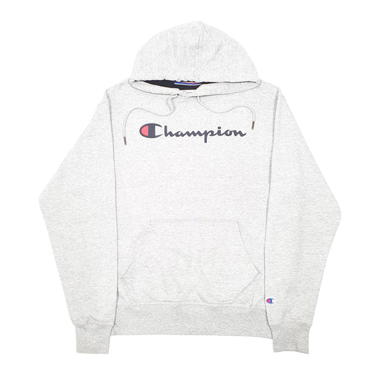Mens Grey Champion Script Hoodie Jumper