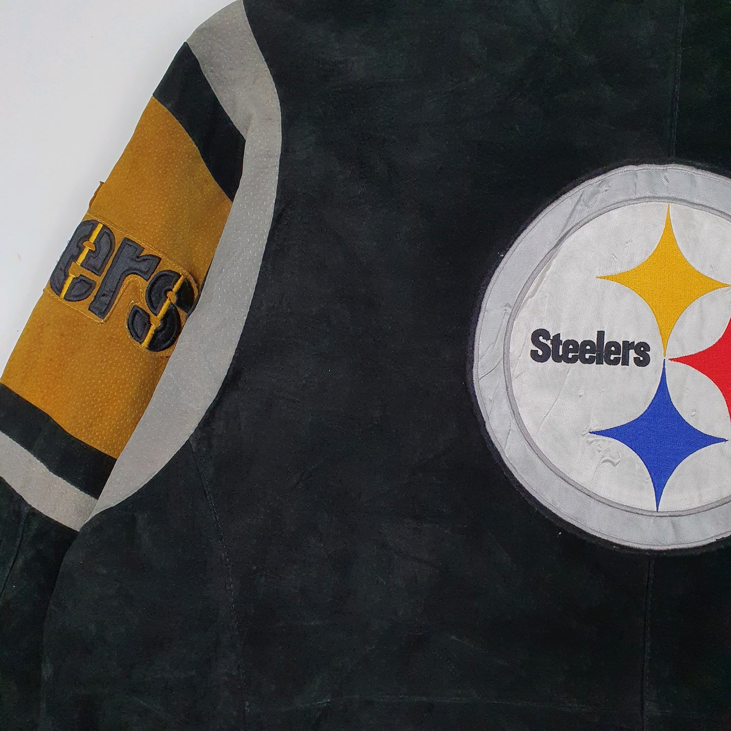 Mens Black NFL Pittsburgh Steelers Football Suede Leather  Coat