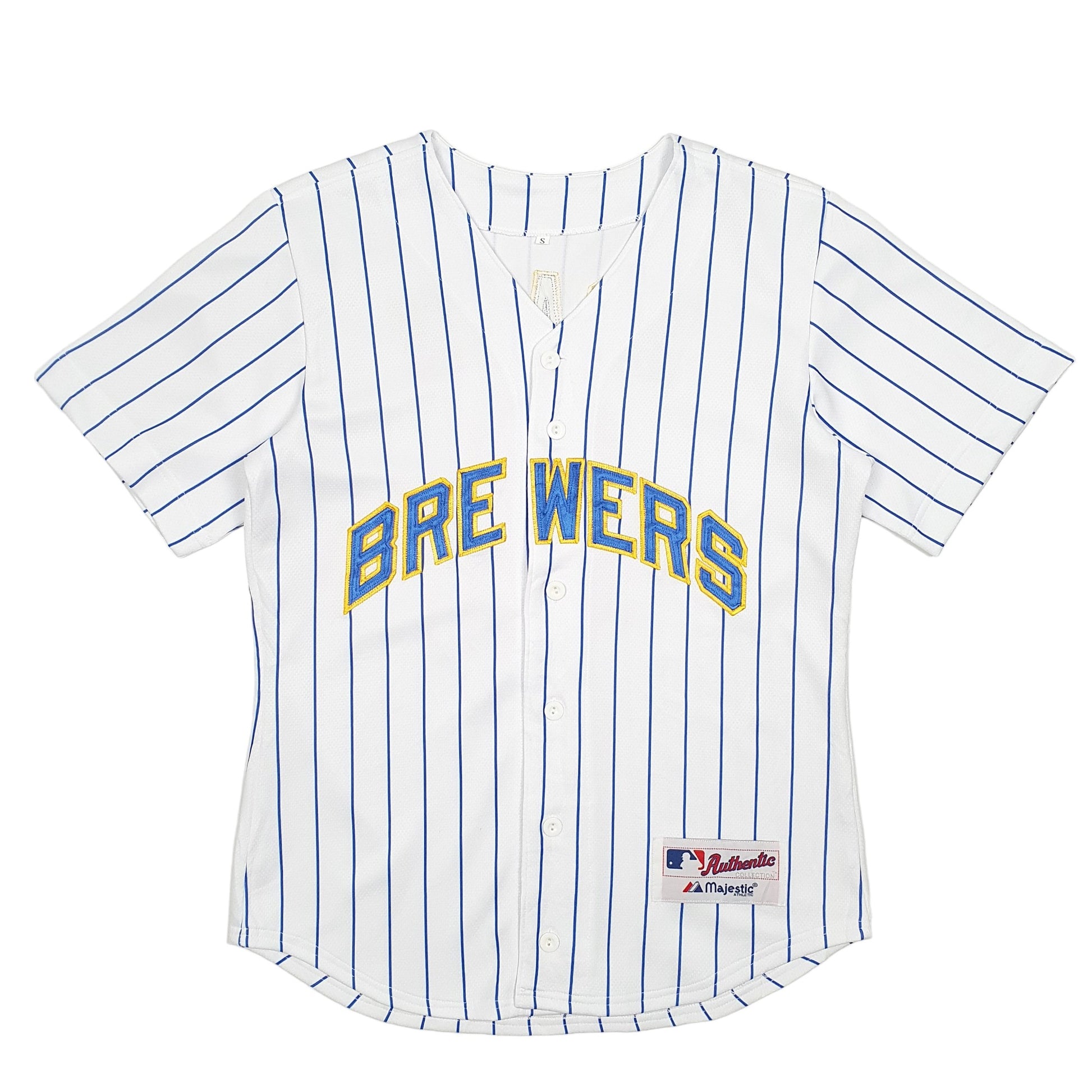 Mens White Majestic MLB Baseball Jersey Athletic Collection Milwaukee Brewers Short Sleeve T Shirt