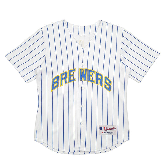Mens White Majestic MLB Baseball Jersey Athletic Collection Milwaukee Brewers Short Sleeve T Shirt