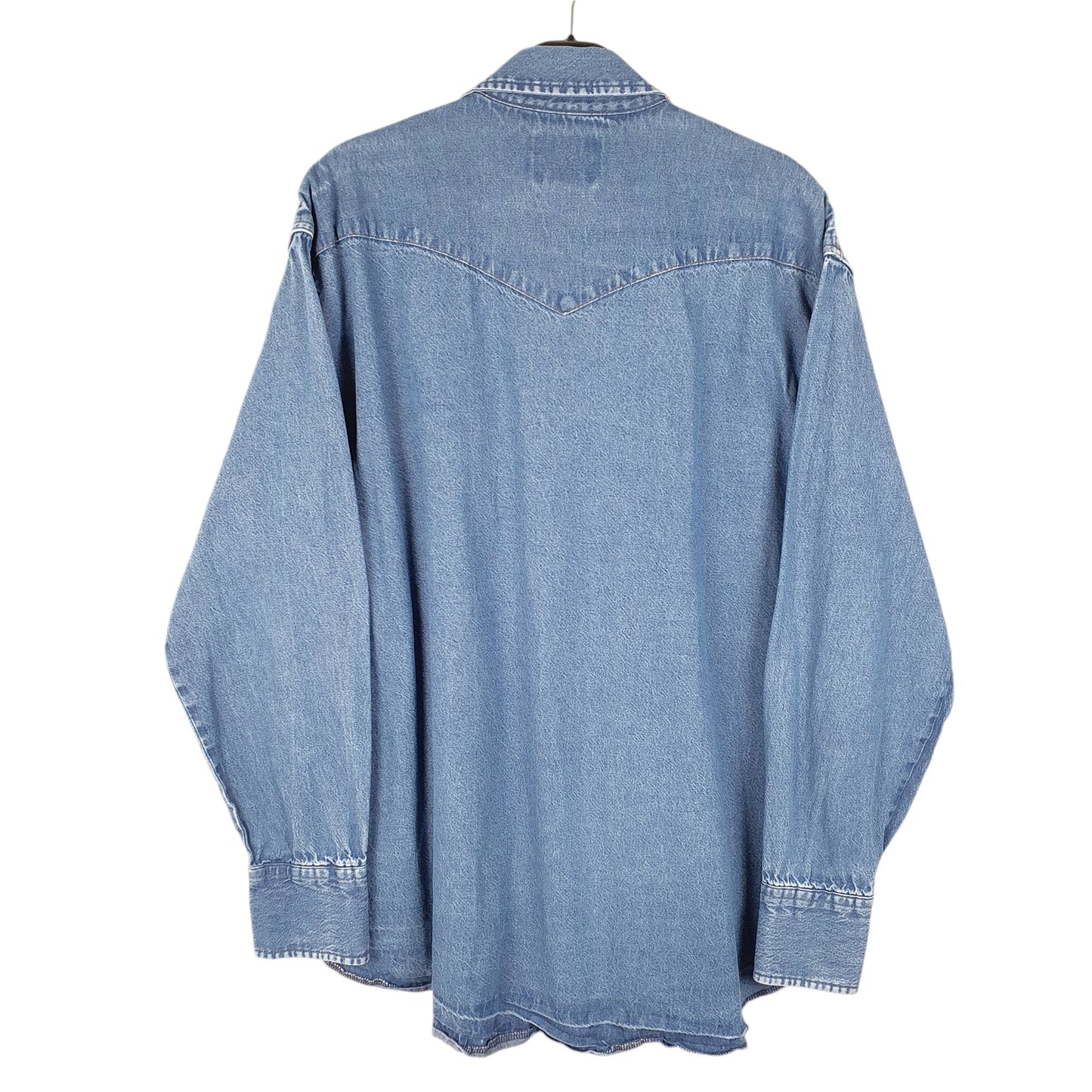 Mens Blue Wrangler Denim Jeans Western Pearl Snap Cowboy Long Sleeve Shirt
