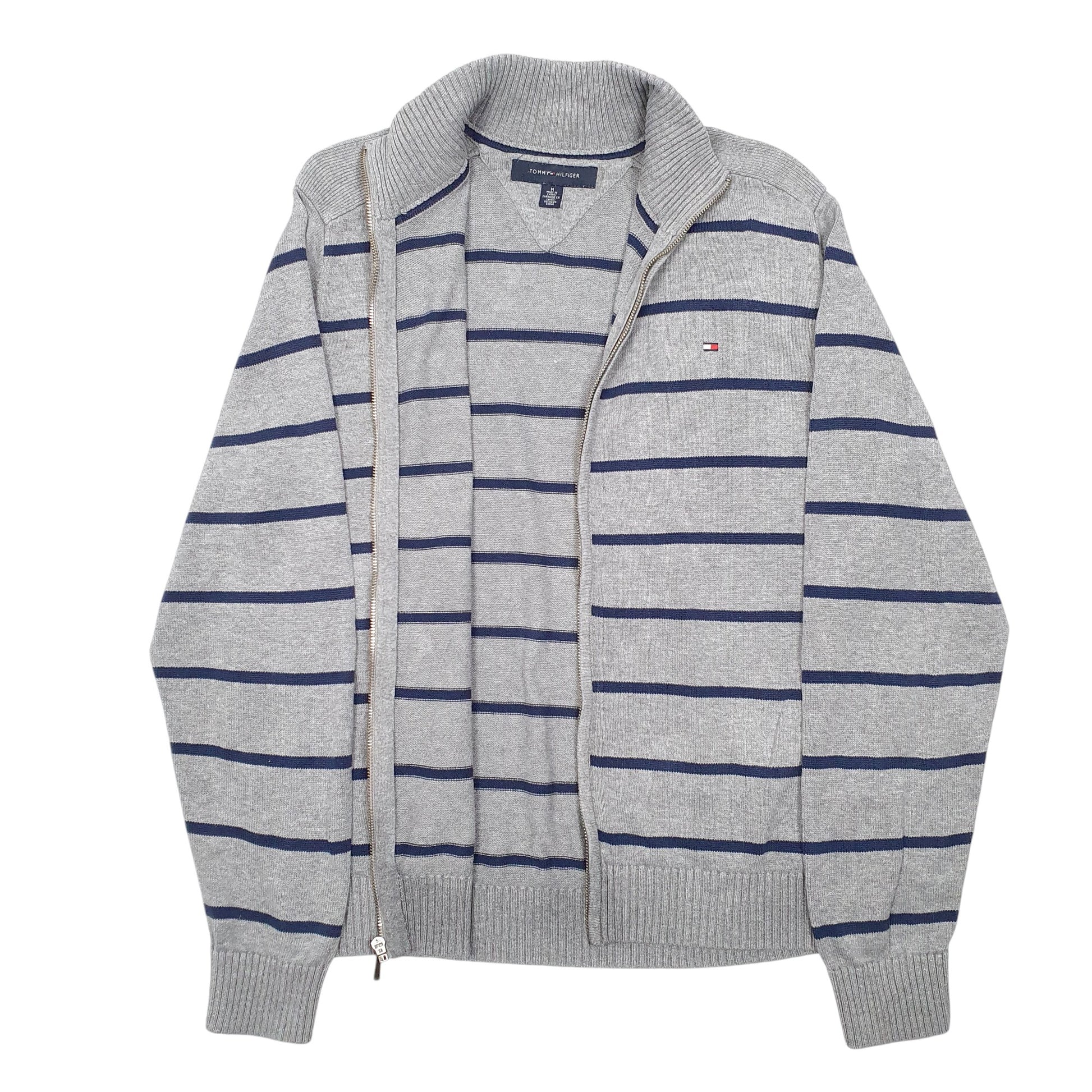 Mens Grey Tommy Hilfiger Knit Striped Full Zip Jumper