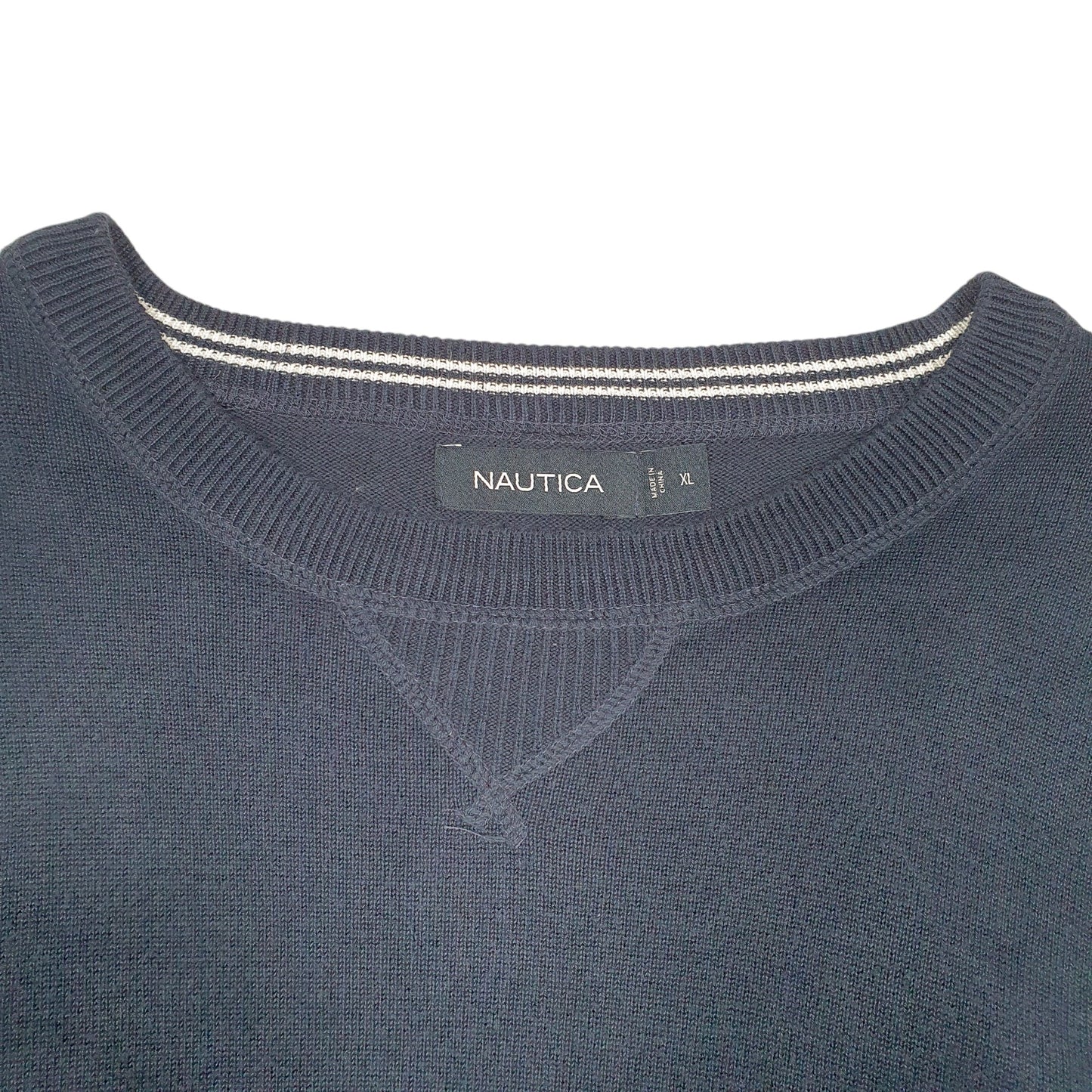 Mens Navy Nautica Knit V Neck Jumper