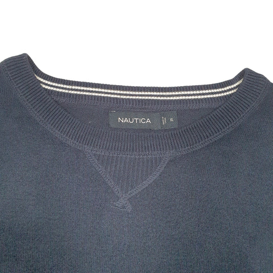 Mens Navy Nautica Knit V Neck Jumper