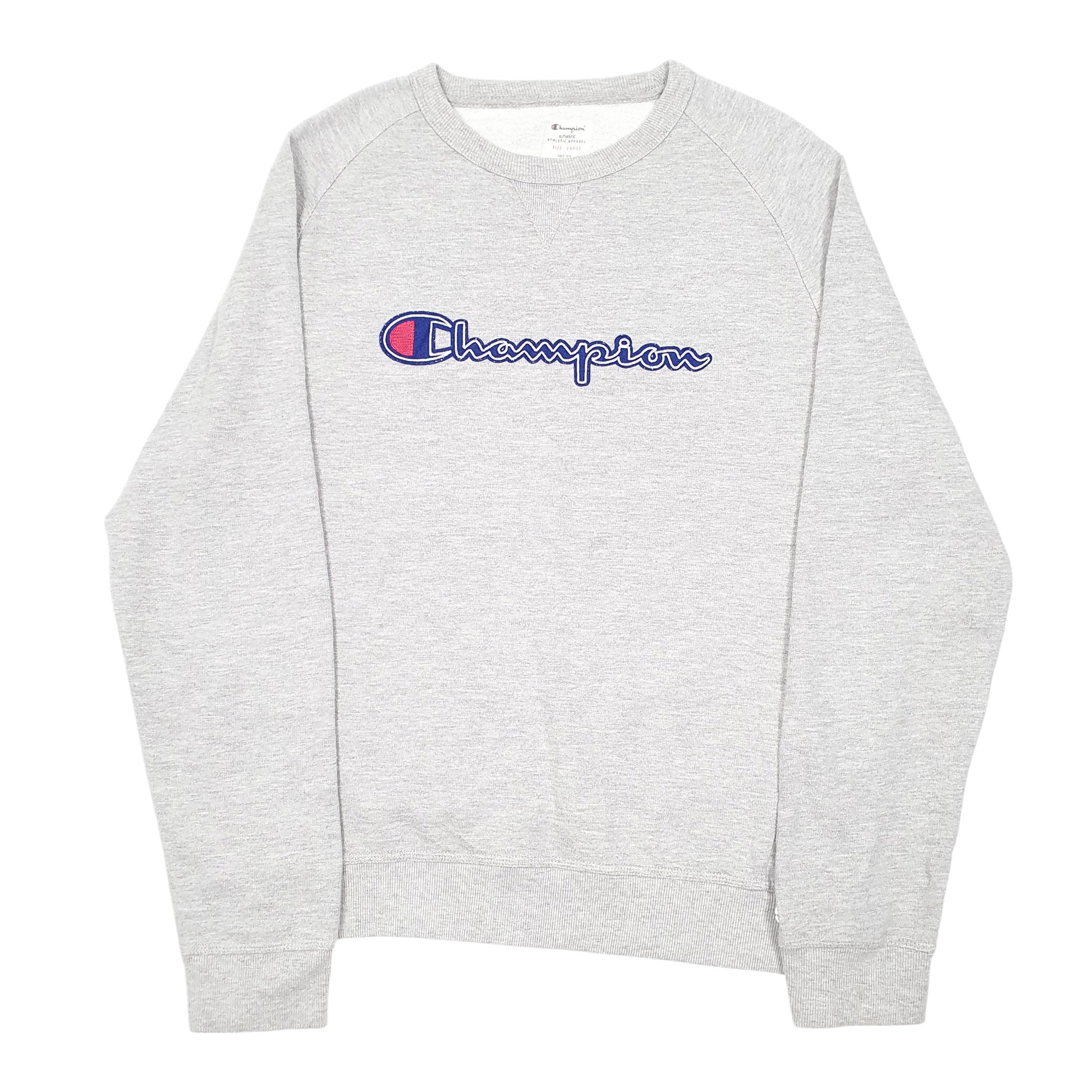 Mens Grey Champion Script Raglan Crewneck Jumper