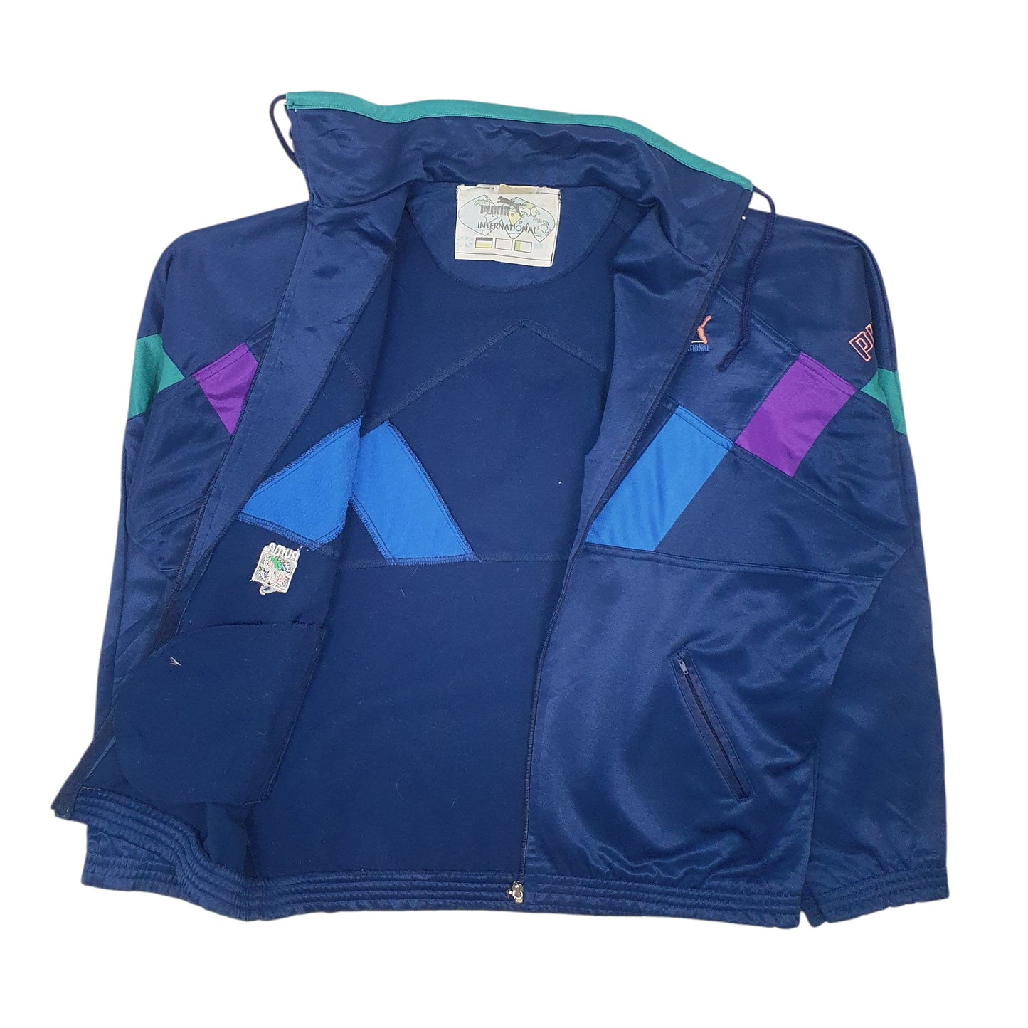 Mens Navy Puma Vintage 80s Full Zip Jumper