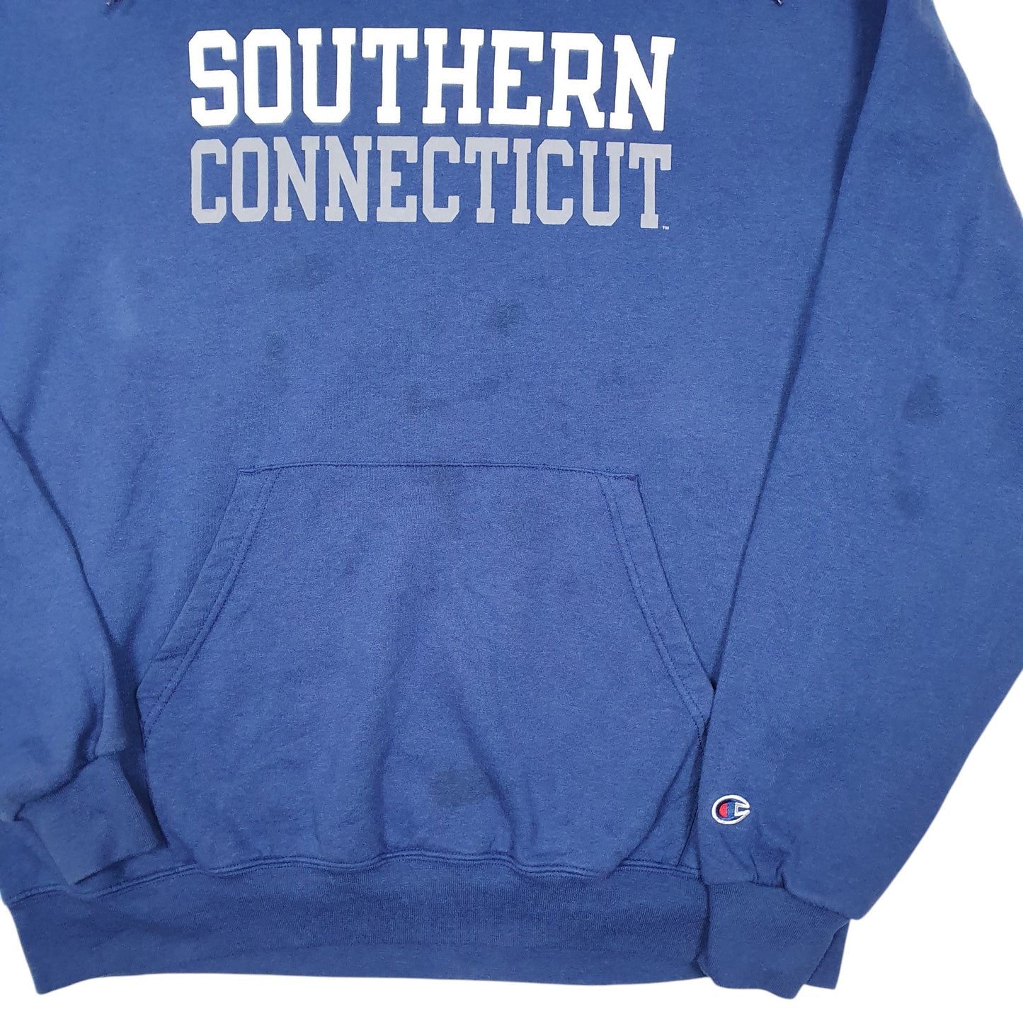 Mens Blue Champion Southern Connecticut College USA Spellout Hoodie Jumper