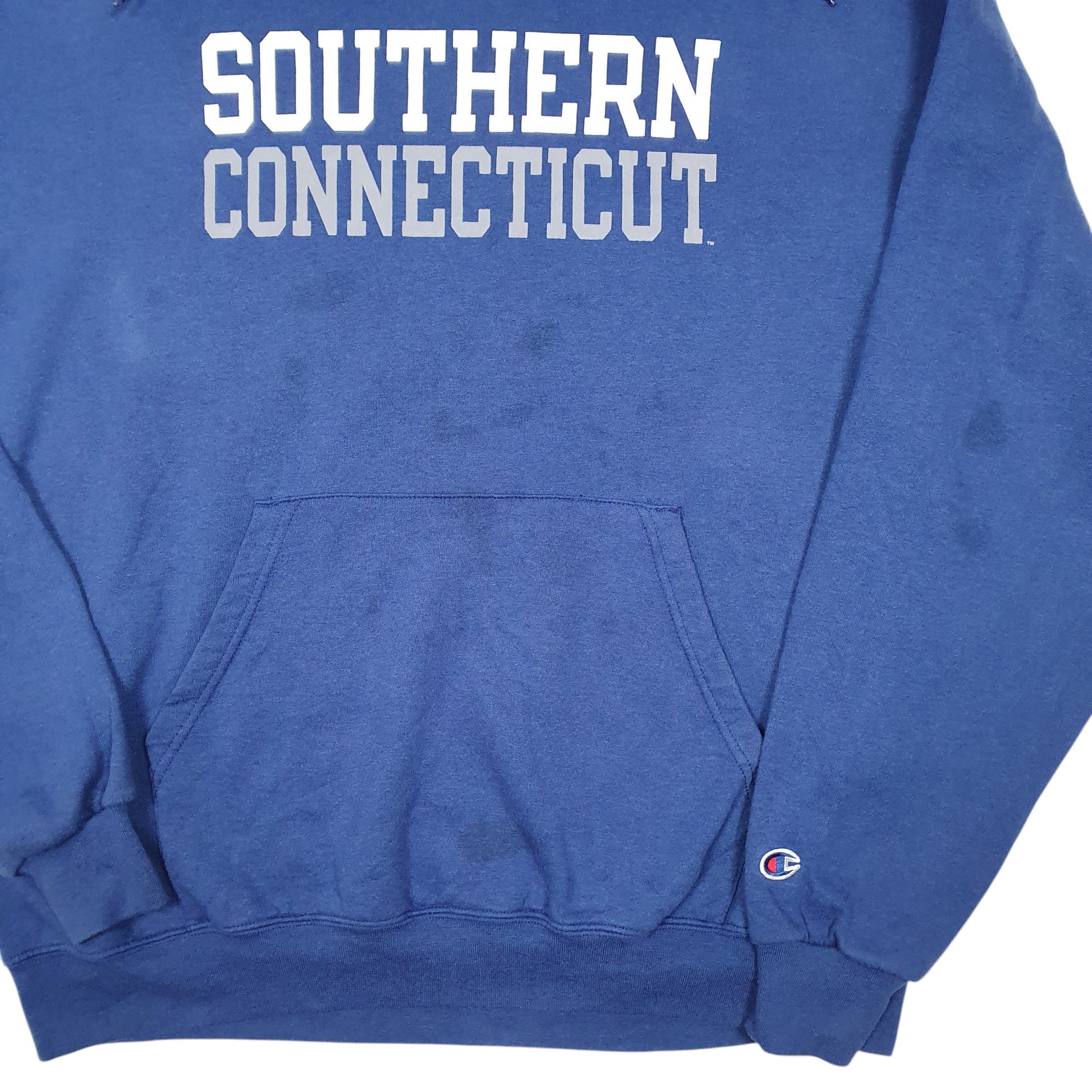 Mens Blue Champion Southern Connecticut College USA Spellout Hoodie Jumper