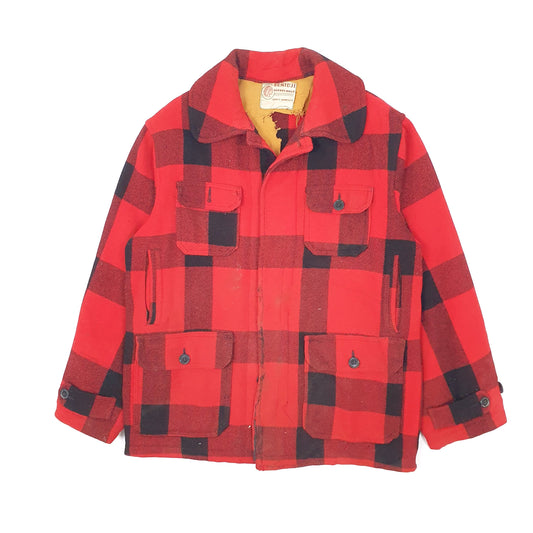 Mens Red Bemidji Woolen Mills Vintage 1940s 50s Plaid Mackinaw Hunting  Coat