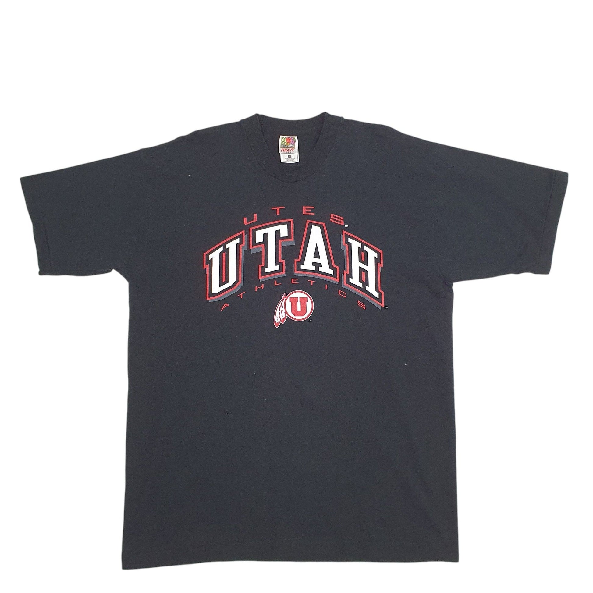 Mens Black Fruit Of The Loom Single Stitch Vintage 90s Utah Athletics Spellout Short Sleeve T Shirt