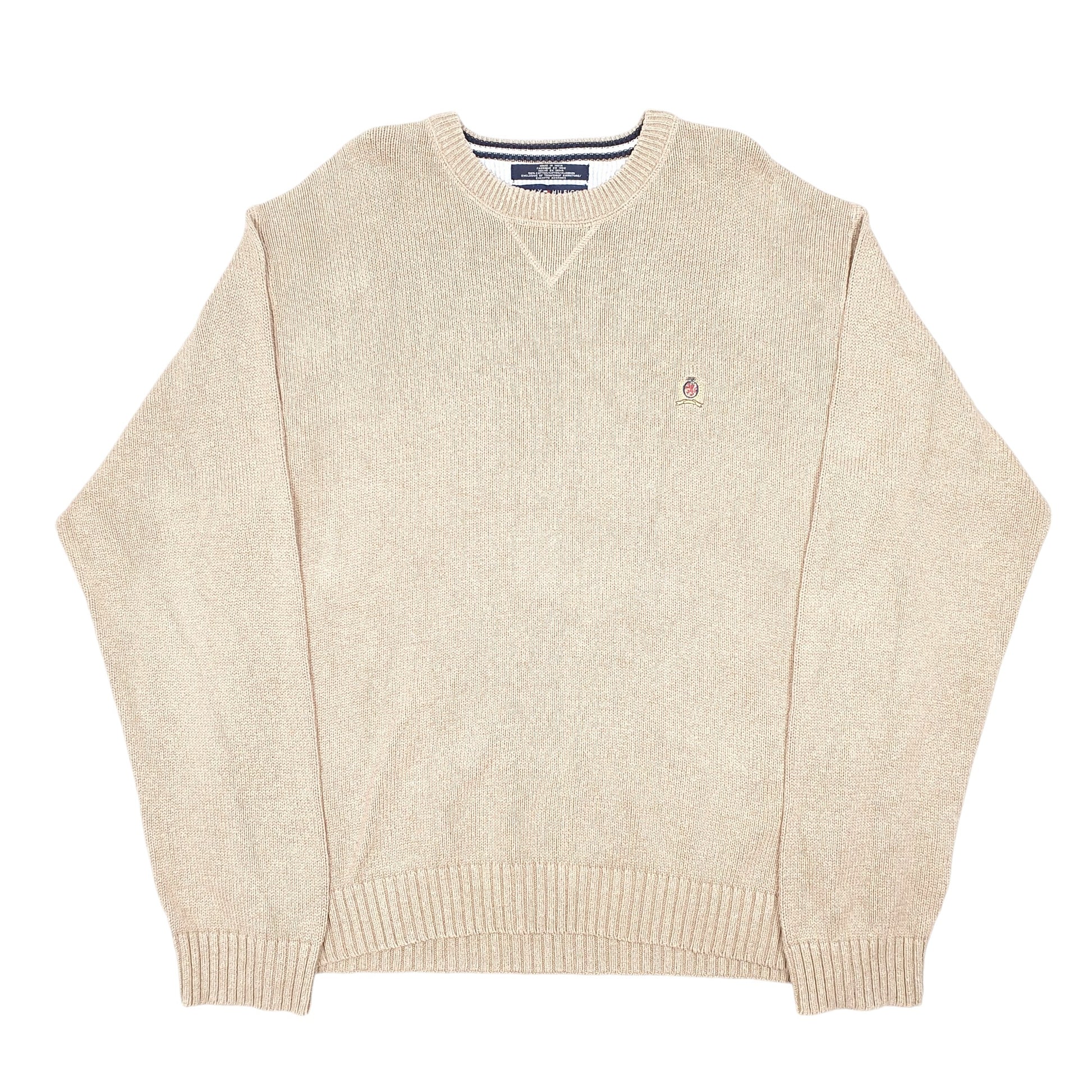 Mens Beige Tommy Hilfiger Vintage Knit Crest Crewneck Jumper