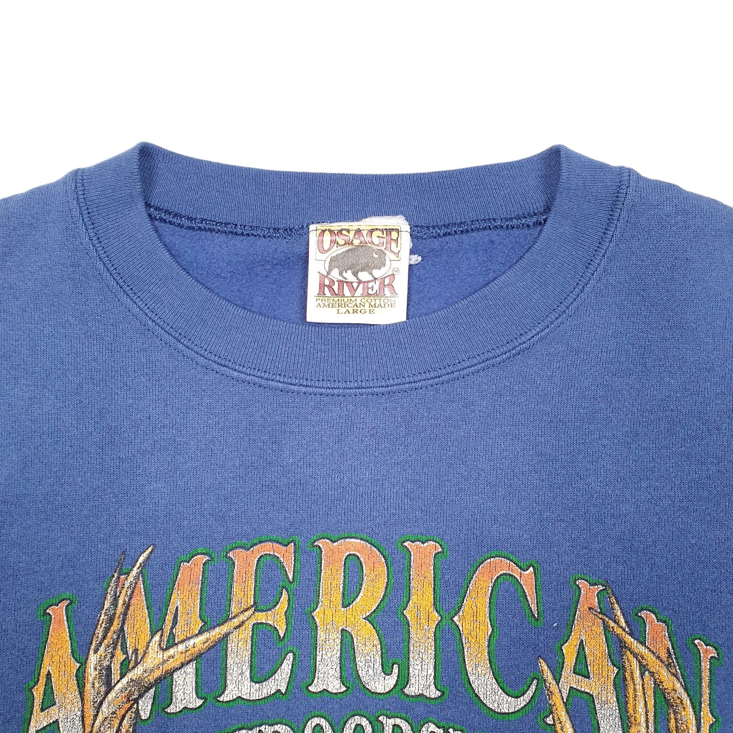 Womens Blue Osage River Vintage American Outdoorsman Hunting Made In USA Crewneck Jumper