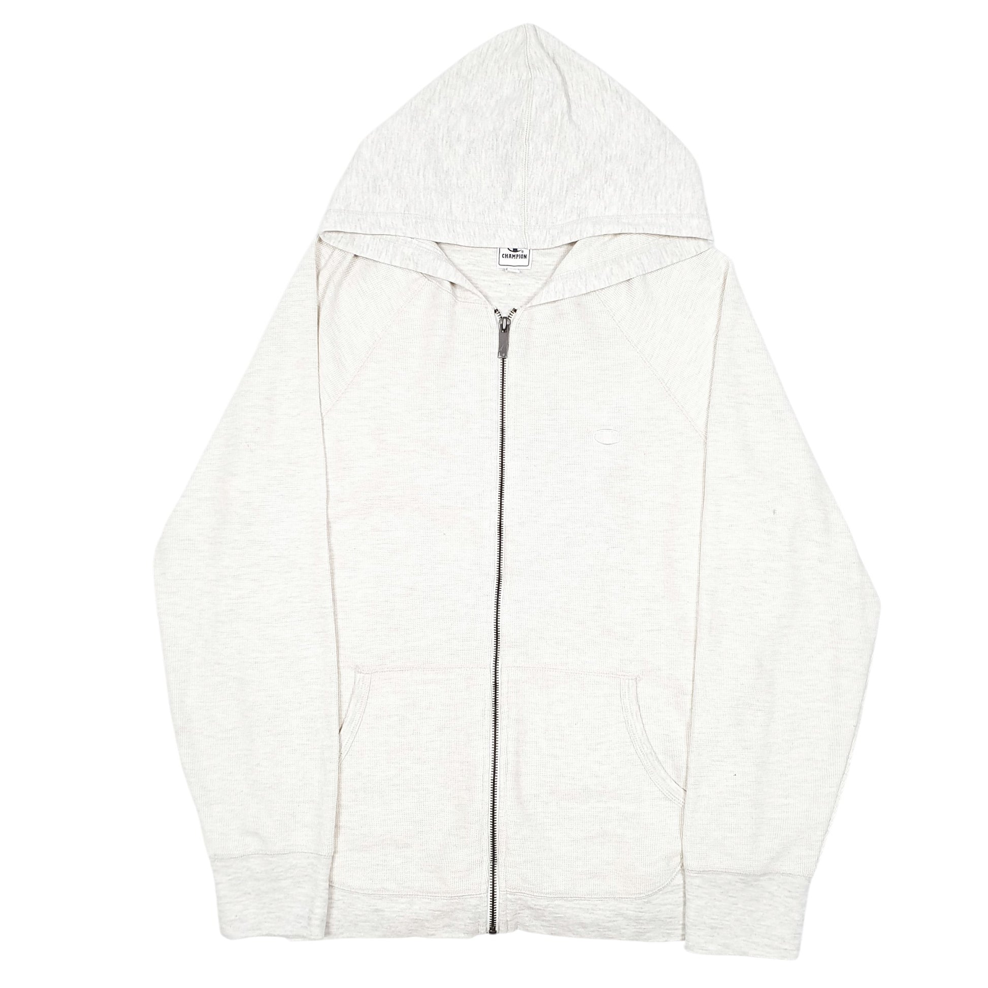 Mens Cream Champion Hoodie Waffle Full Zip Jumper