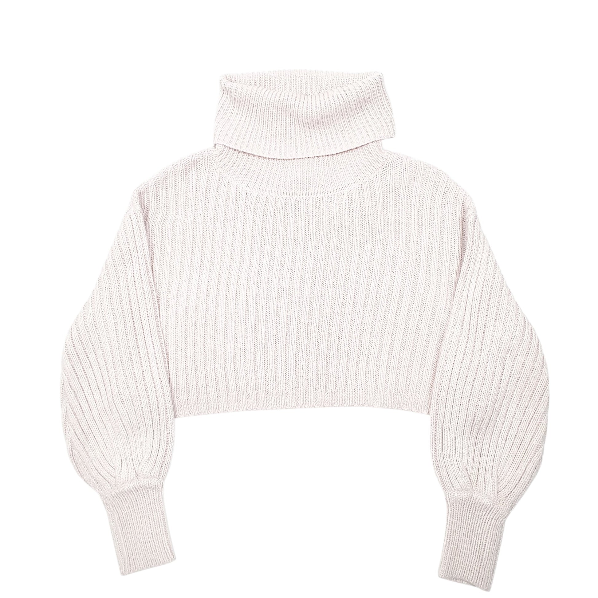 Womens Beige Streetwear Society Cropped Knit Turtle Neck Roll cable Crewneck Jumper